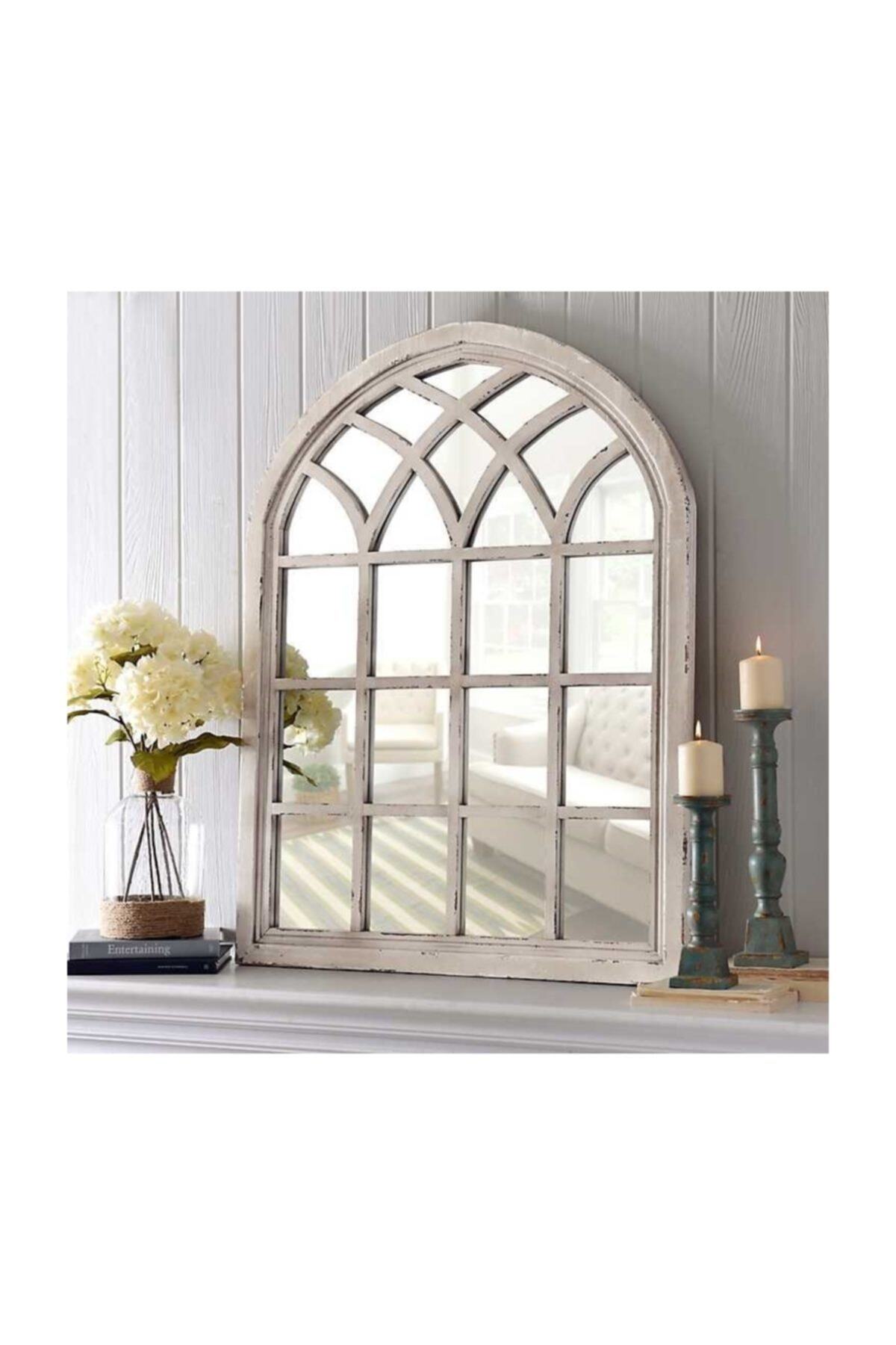 Beyma Home Eskitilmiş Beyaz Antika Ayna