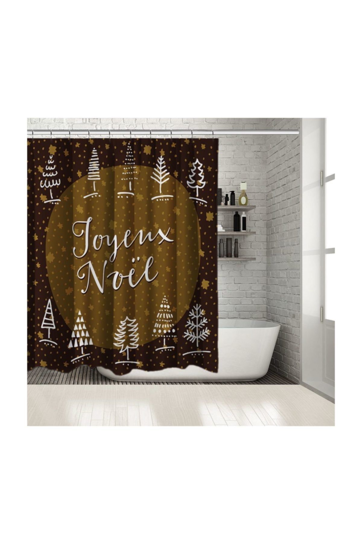 Henge Home Yılbaşı Hediye Noel Ağaç İle Kahve Hardal Renkli Duşperdesi