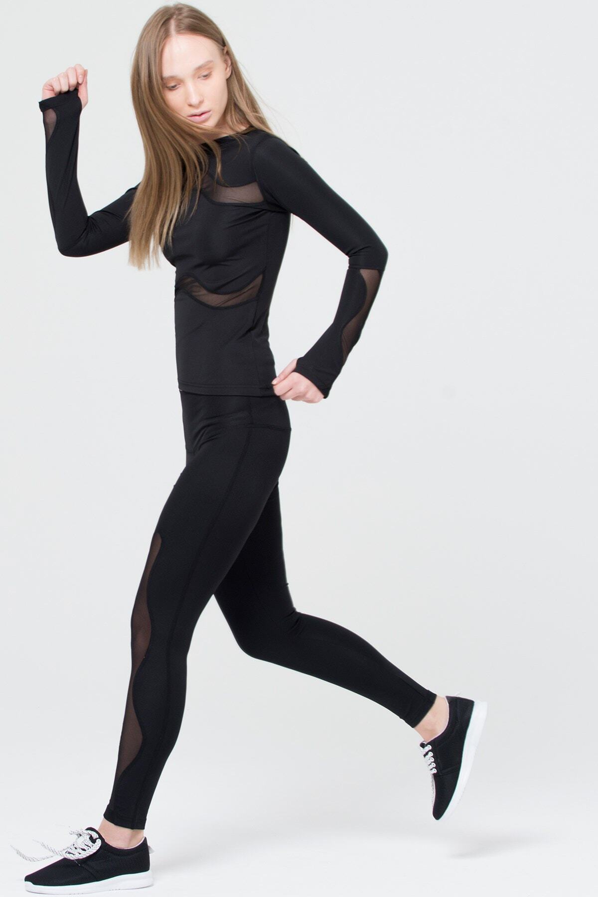 Ryder Act. Tek bacak tül detaylı tasarım tayt