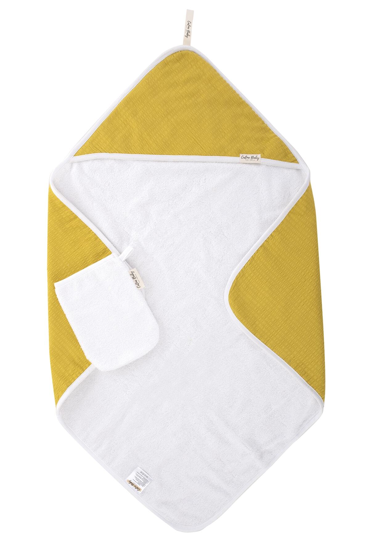 Caline Baby Bebek Havlu Kundak 73x73cm + Banyo Kesesi - Hardal