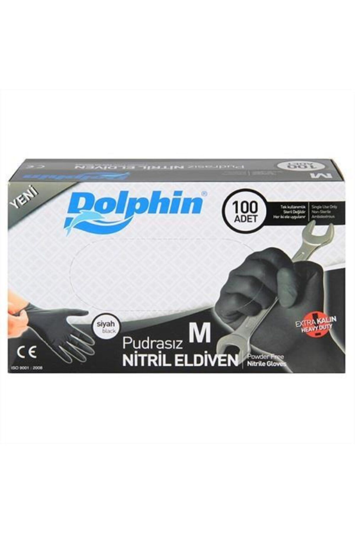 Dolphin Nitril Eldiven Pudrasız Siyah Medium Extra Kalın M