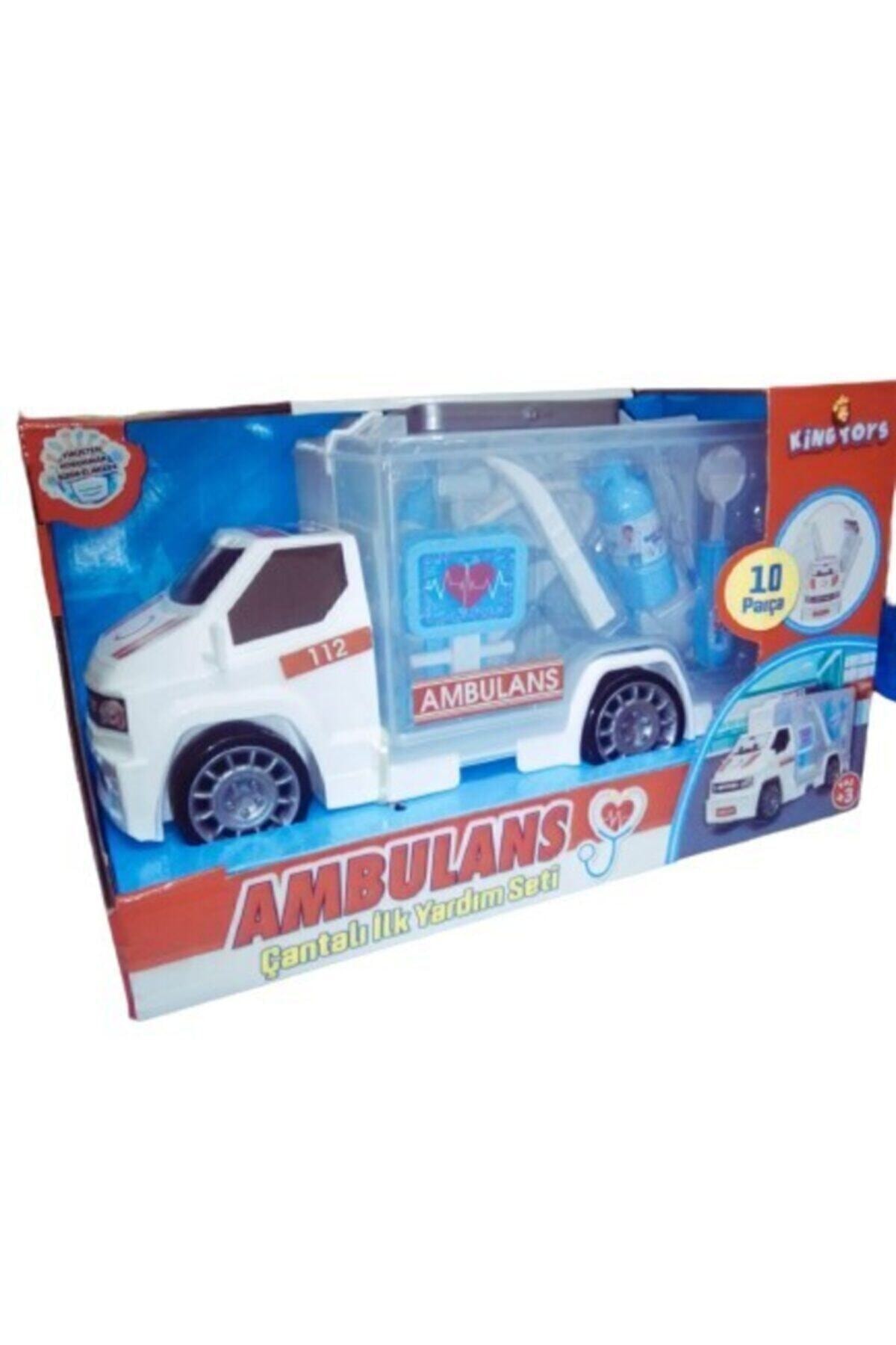 King Toys Büyük Boy Çantalı Ambulans Arabası 10 Parça Doktor Seti Eğitici Oyuncak Sağlıkçı Malzemeli