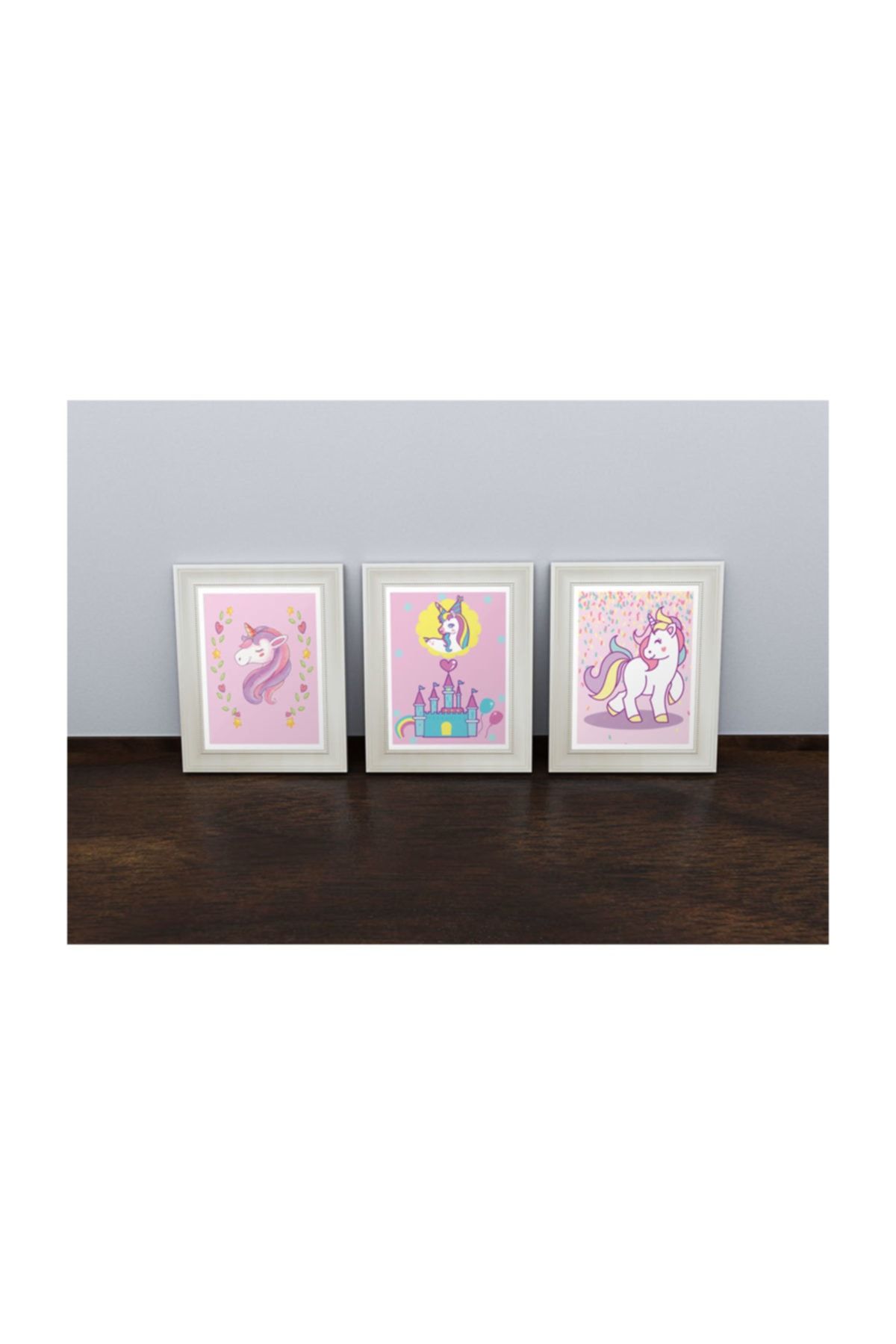 Mutlu Gün Marketi Bebek Odası Çerçeve Set Unicorn Figürlü Poster Set - 30x40cm