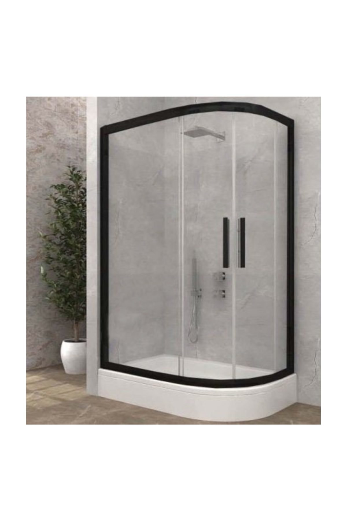 Duşakabincim 80x150 Cm Siyah Asimetrik Oval Kabin + Tekne - Sol