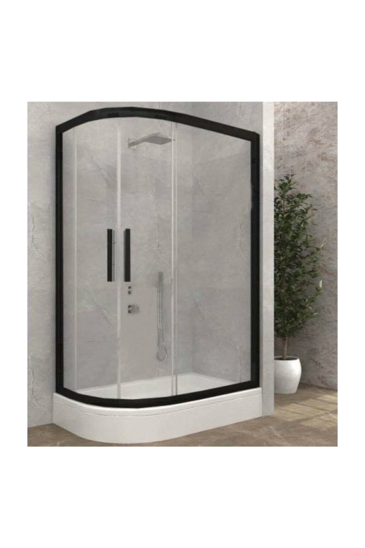 Duşakabincim 80x150 Cm Siyah Asimetrik Oval Kabin + Tekne - Sağ