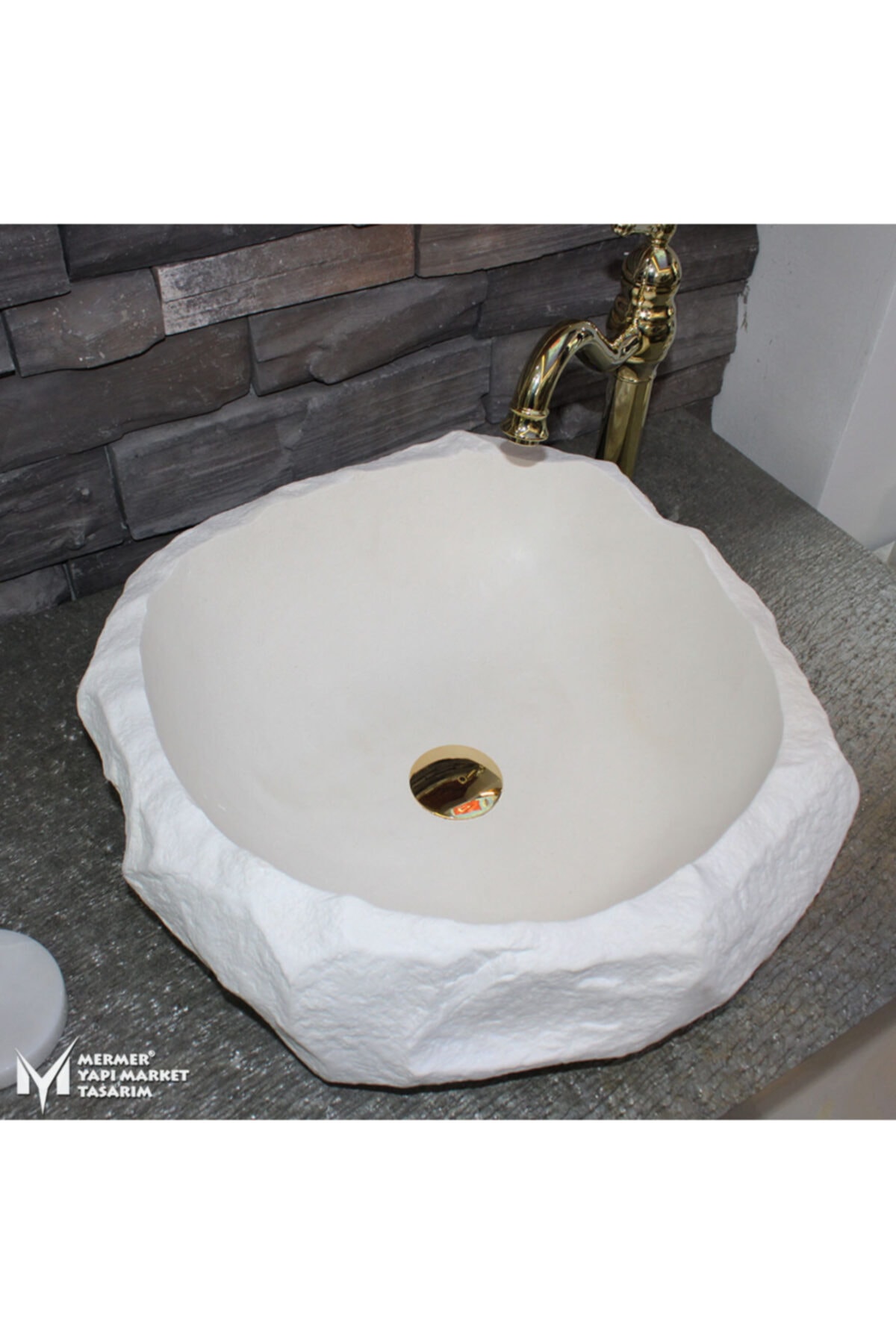 MYM Mermer Yapı Market Tasarım Limra Beyaz Doğal Tasarım Lavabo