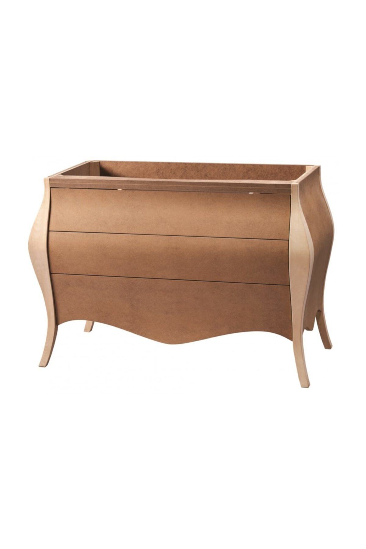 Masif Art Penna 3 Çekmeceli Bombeli Banyo Dolabı Ham Ahşap 5601