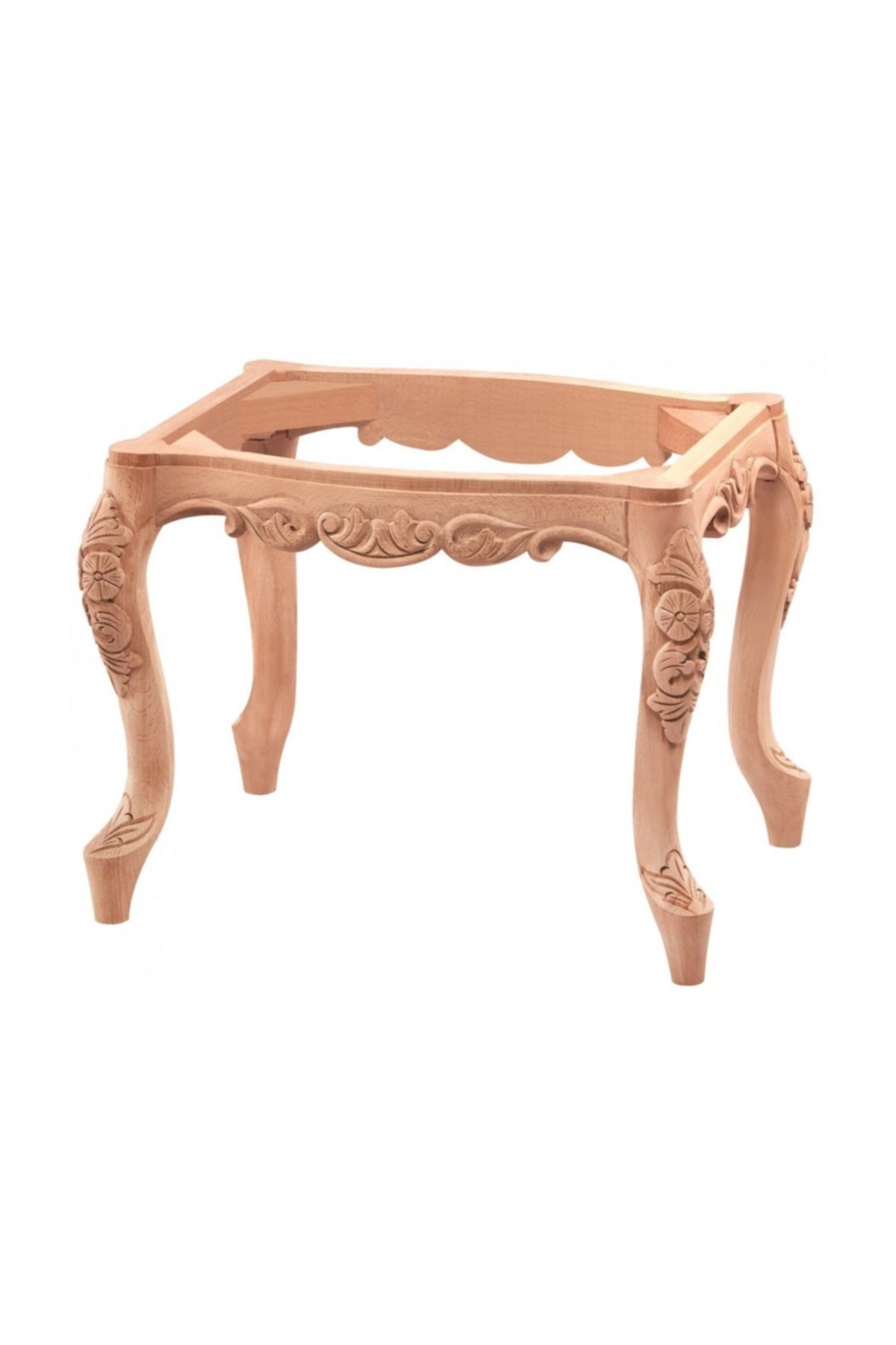 Masif Art Musk 55 cm Kavisli Oymalı Puf Cilasız Ham Ahşap 4890
