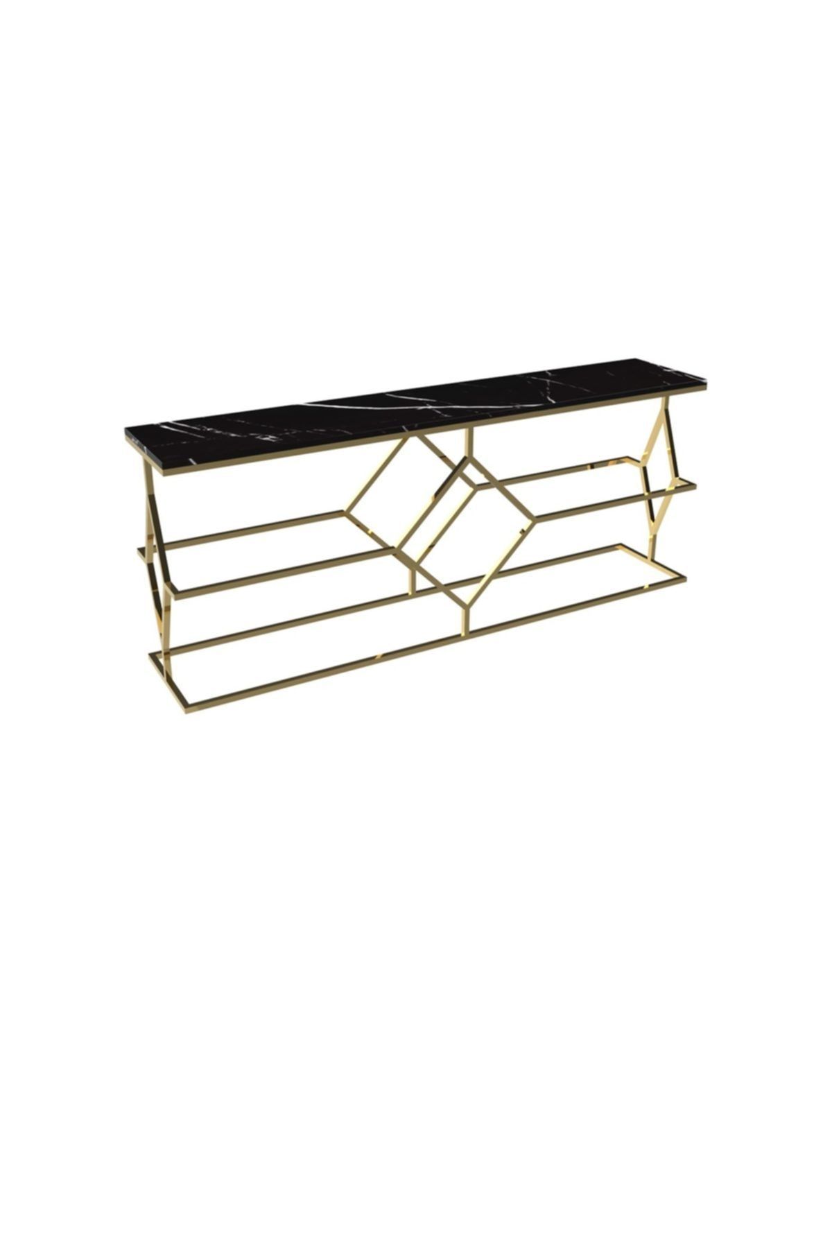 MAKSA Fenisia 200cm  Alexandrette Black Parlak Paslanmaz Titanyum Gold Konsol