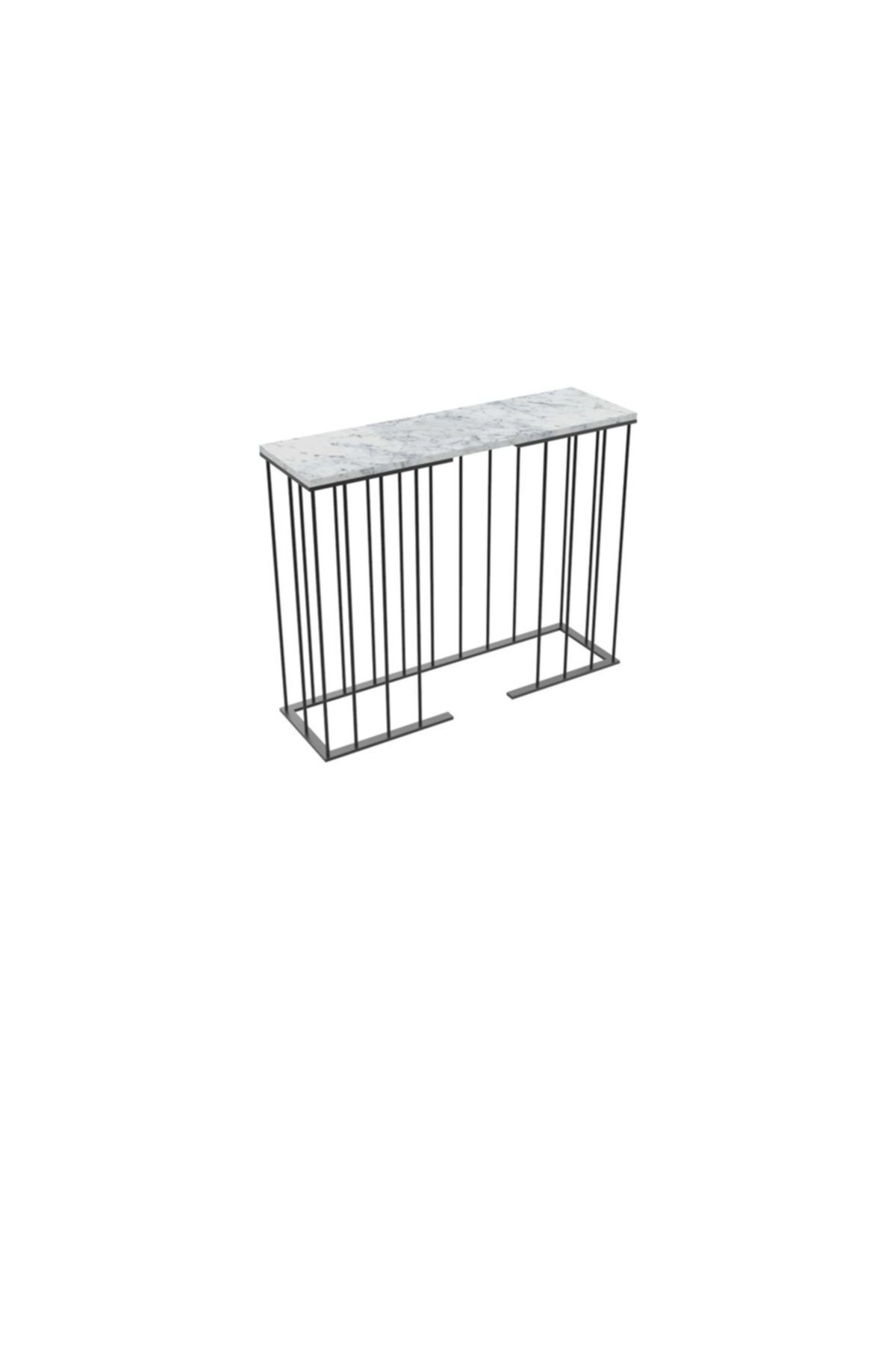 MAKSA Capri 100cm Carrara White Metal Üzeri Mat Siyah Statik Boyalı Konsol