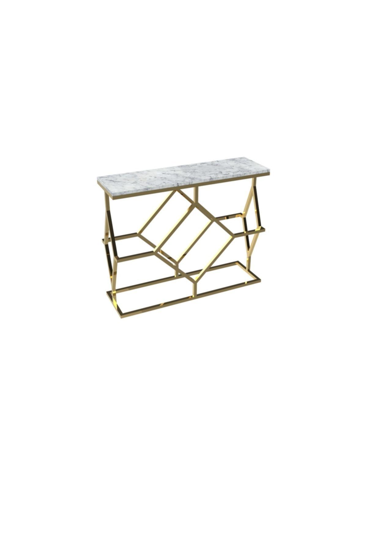 MAKSA Fenisia 100cm Carrara White Parlak Paslanmaz Titanyum Gold Konsol
