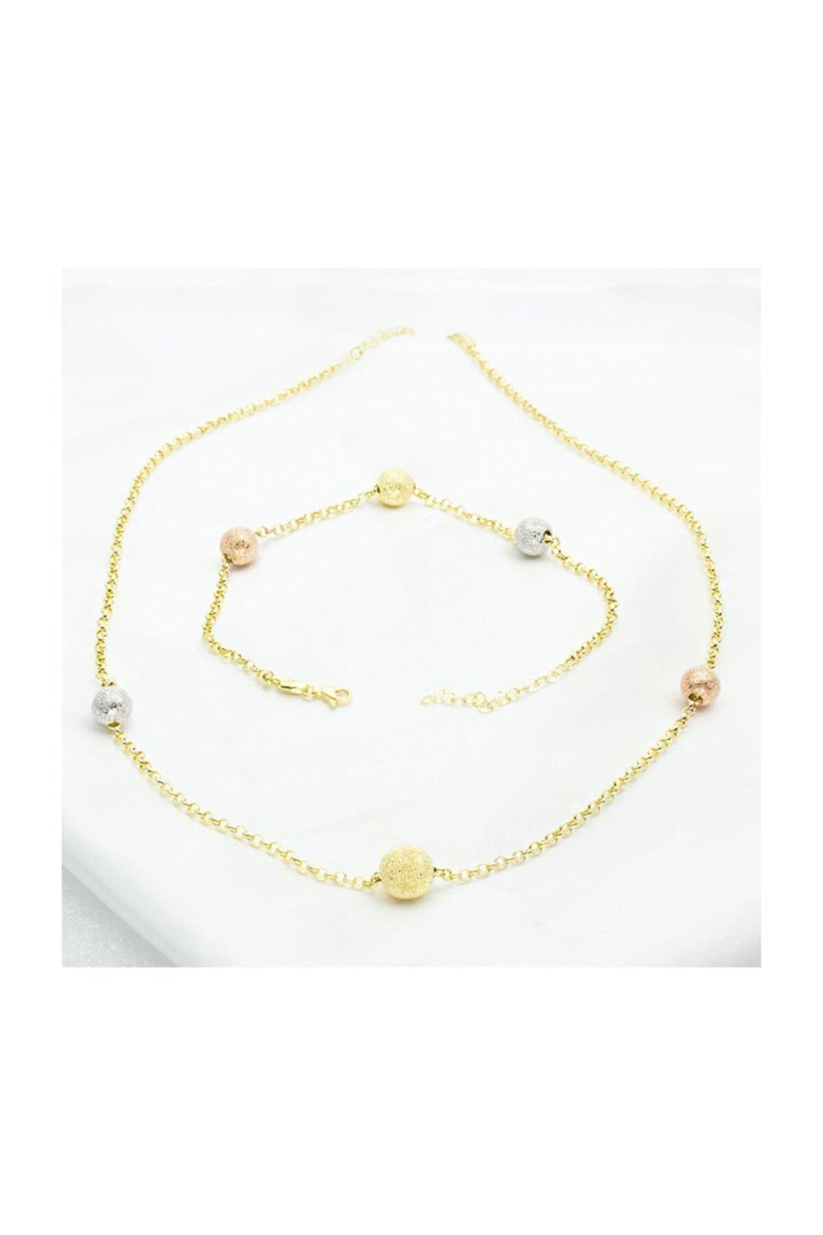 Bilezikci Üç Renkli Toplu 14 Ayar Altın 2'li Takı Seti