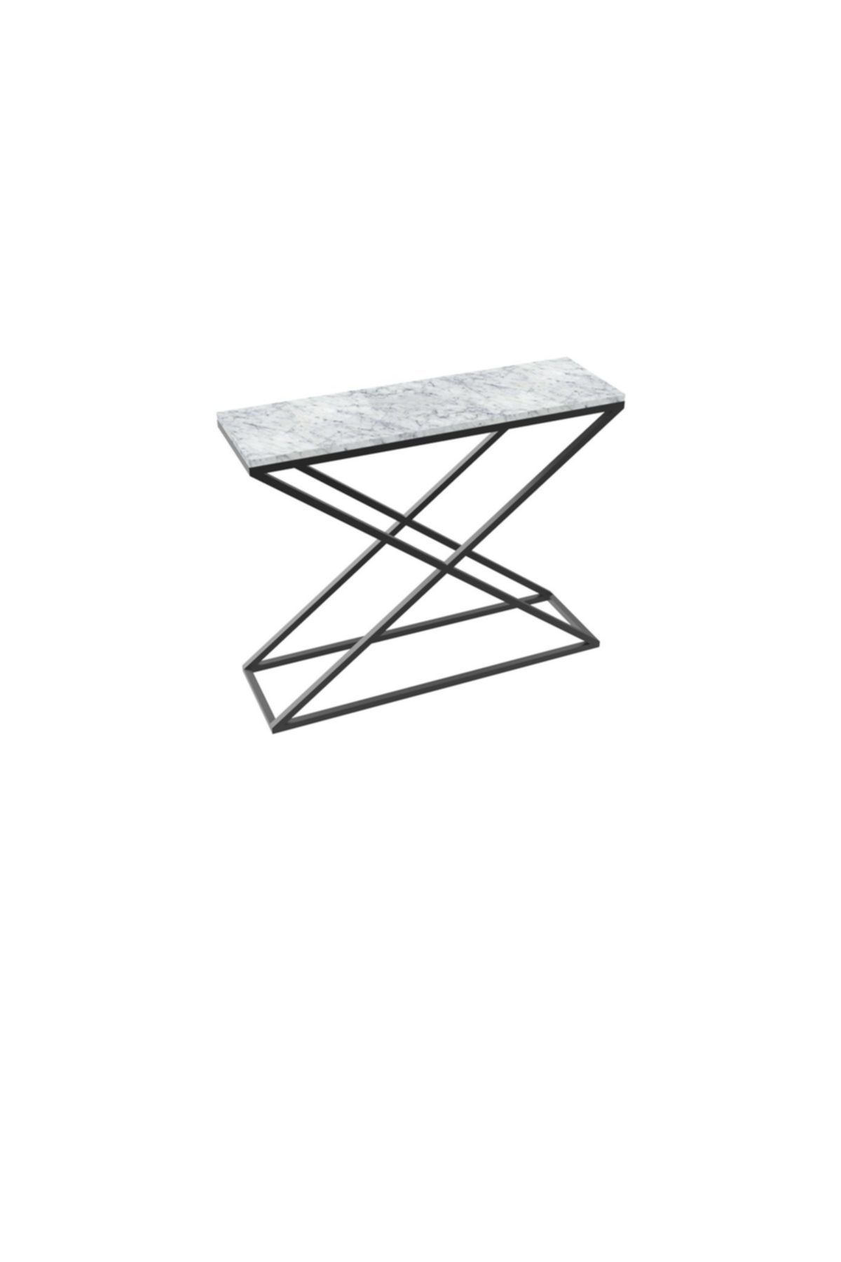 MAKSA Aida 100cm Carrara White Metal Üzeri Mat Siyah Statik Boyalı Konsol