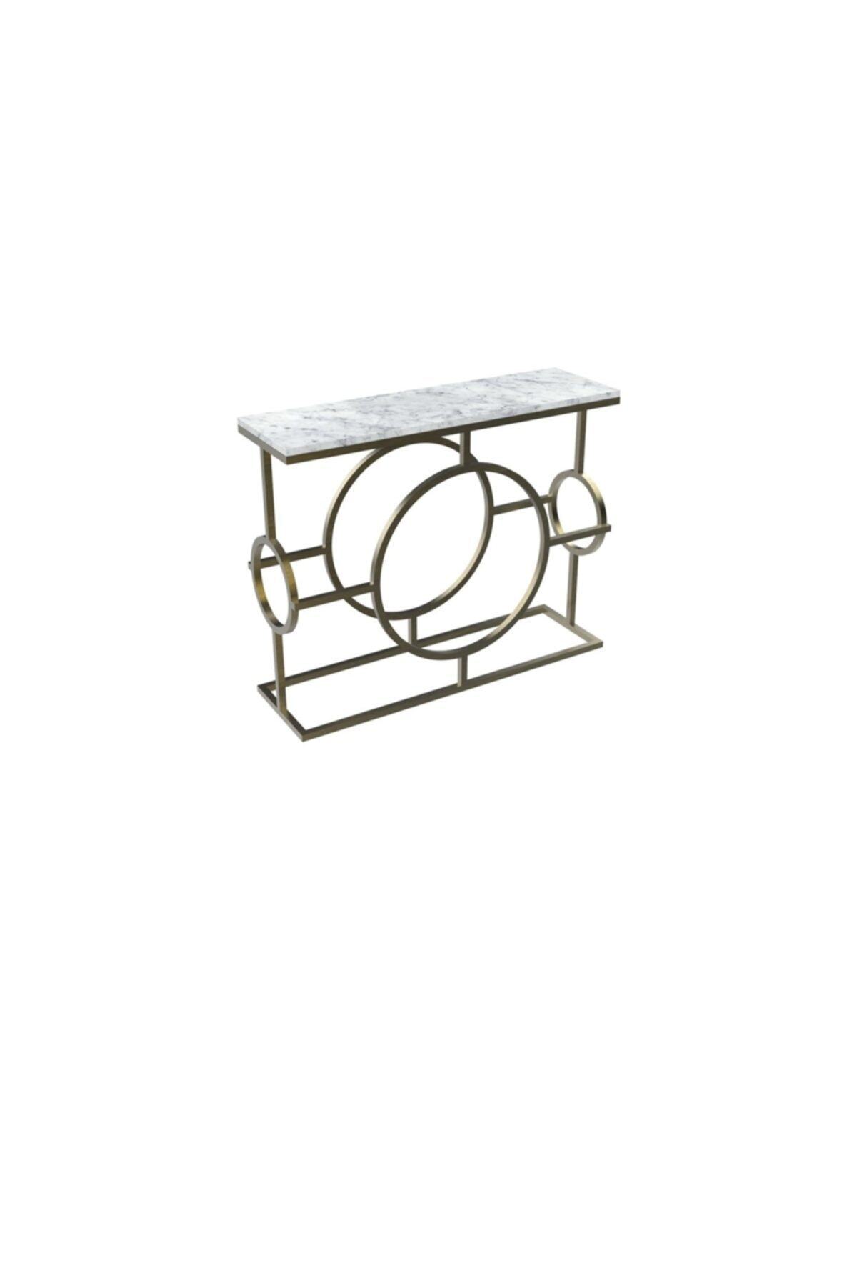 MAKSA Fulvia 100cm Carrara White Antik Eskitme Pirinç Konsol