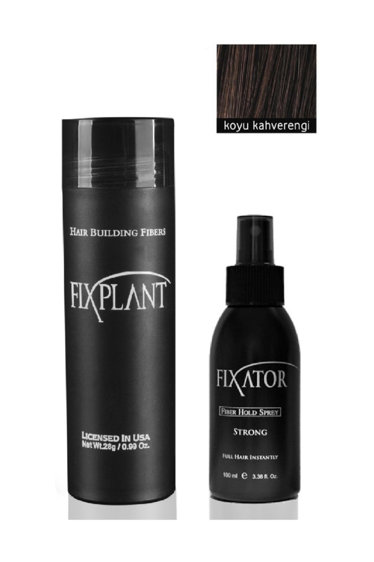 FIXPLANT Fixplant Saç Gürleştirici Toz Topik 28 Gr + Fixator Sabitleyici Sprey 100 Ml - Koyu Kahve