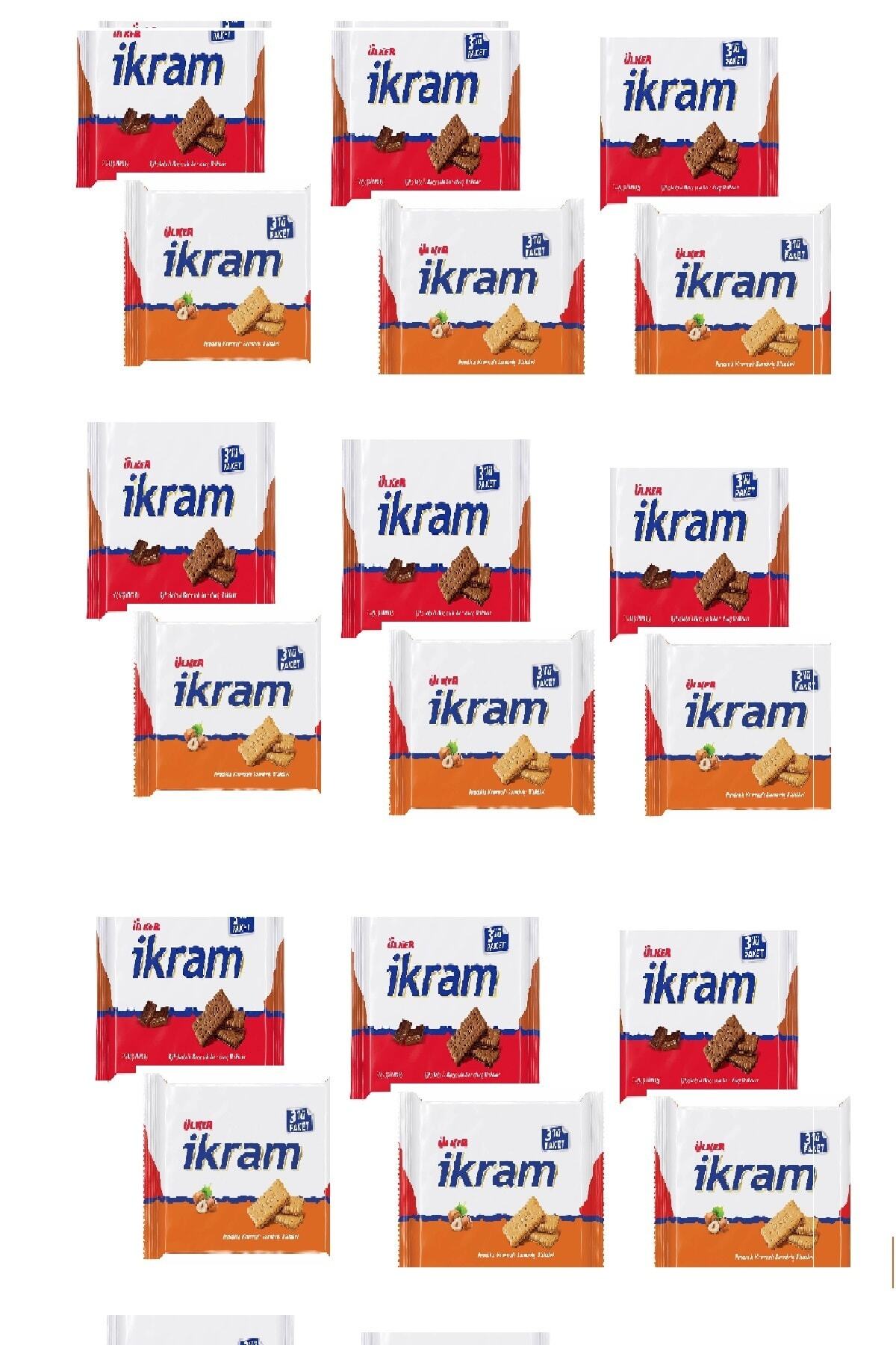 Ülker Ikram Bisküvi Çikolata 3'lü Krema 252 Gr X 9 Adet Fındık Kremalı Bisküvi 3'lü 252 Gr X 9 Adet