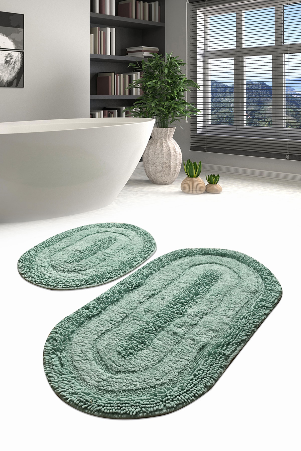 Chilai Home Macoroni Mint 2 Li Set Banyo Halısı Yıkanabilir, Kaymaz Taban