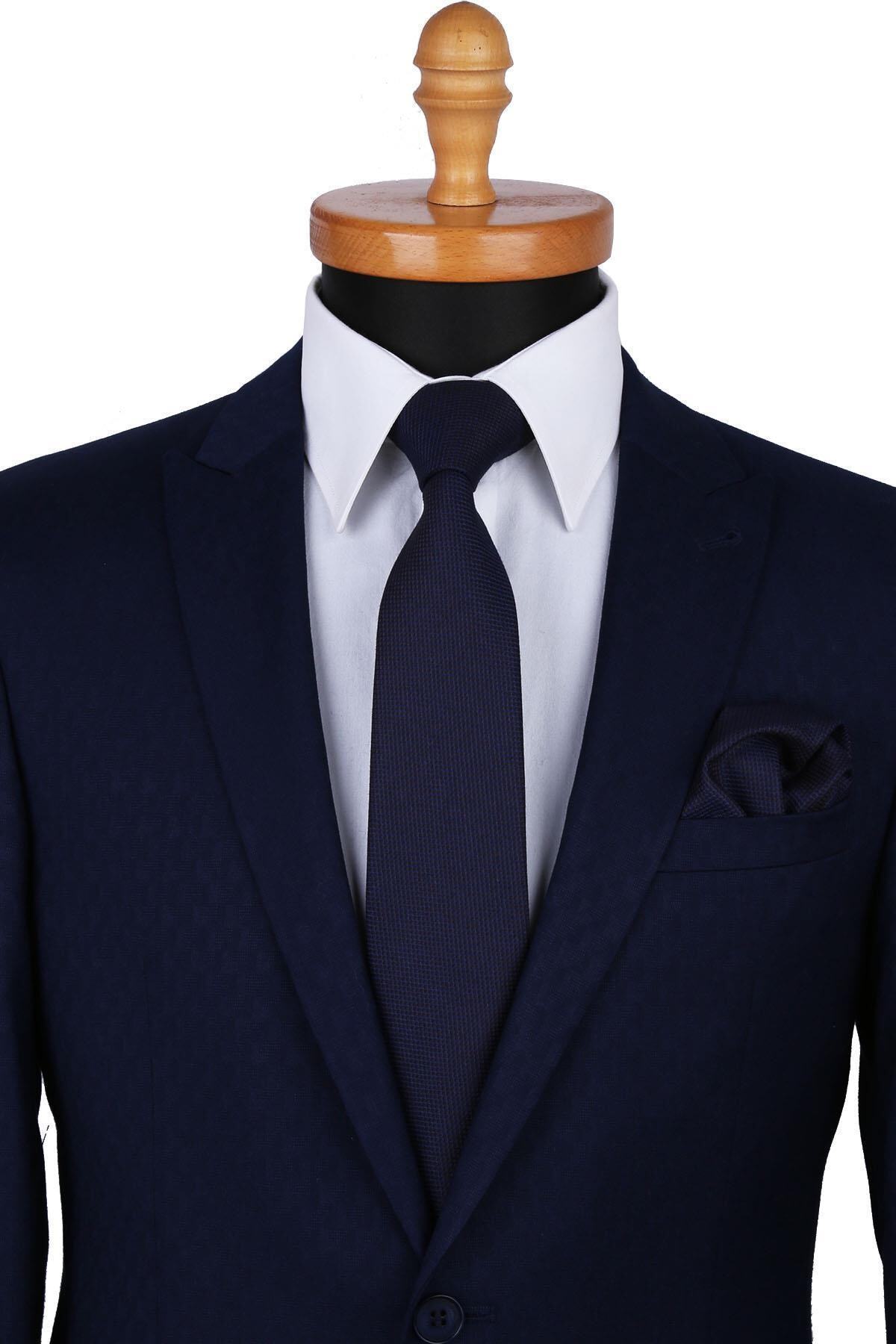 Kravatkolik Lacivert Yün Mendilli Klasik Kravat