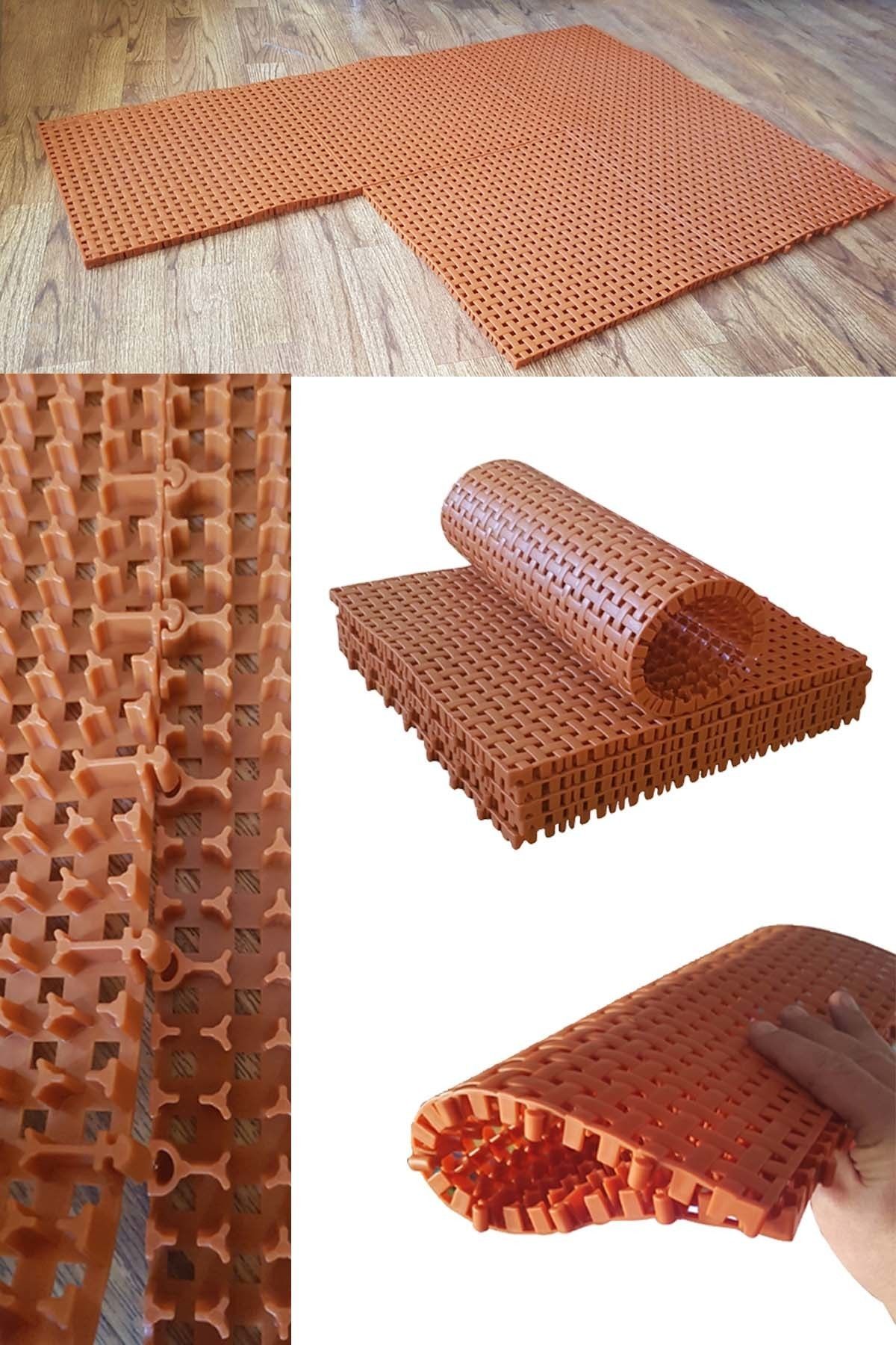 Binbirreyon Plastik Yer Karosu Esnek Yer Karosu Rattan Desenli 1m2 Geçmeli Karo 9 Adet Kiremit Ad011-2