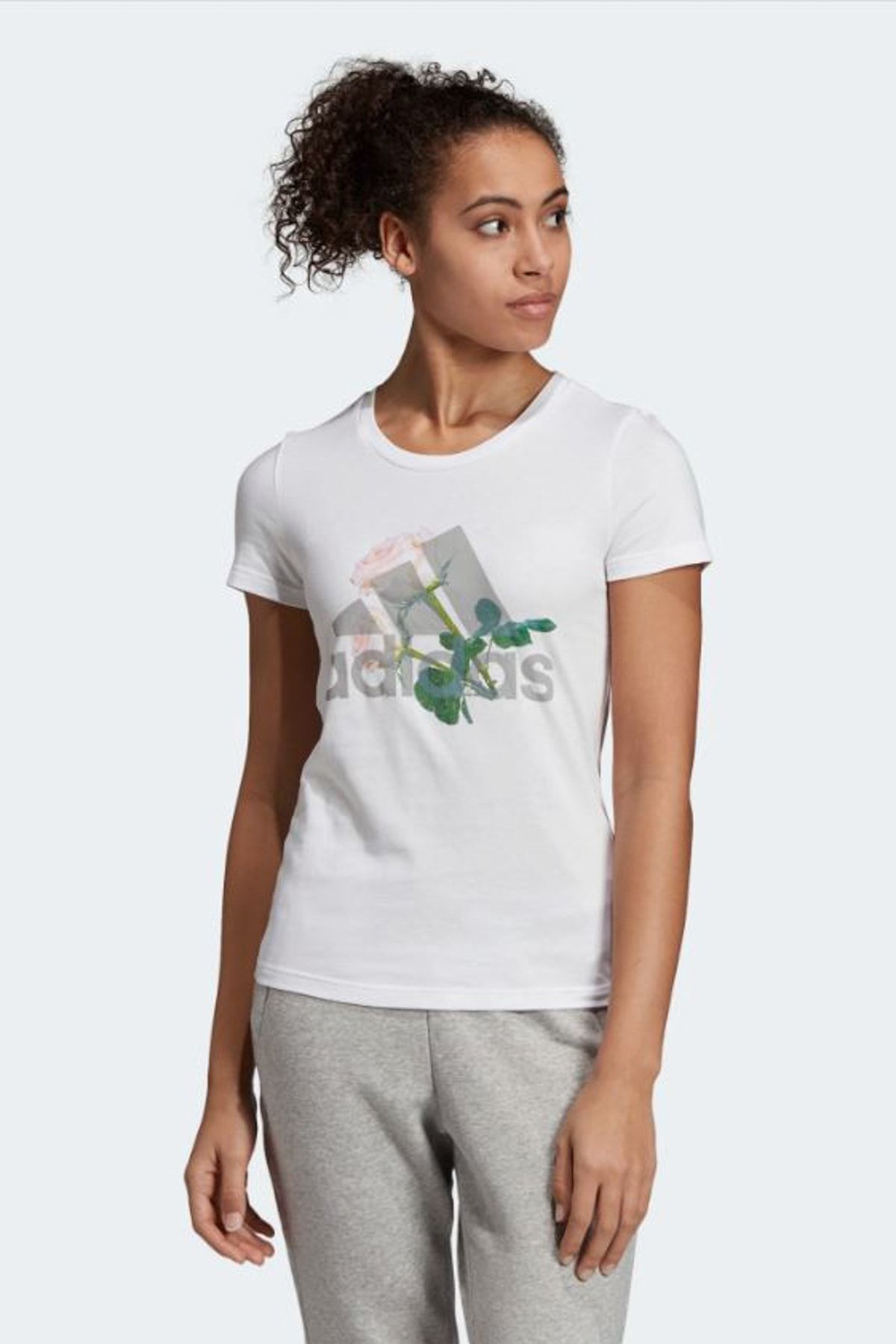 adidas W MH FLOWER TEE Beyaz Kadın T-Shirt 101117699