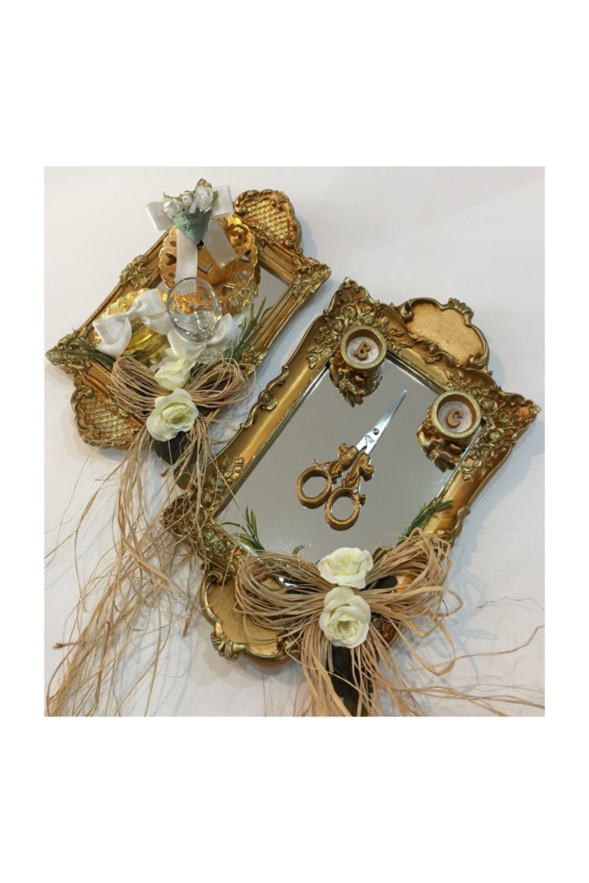 atelier.es Söz Nişan Tepsisi Ve Damat Fincanı Takımı Bronz Gold Eskitme