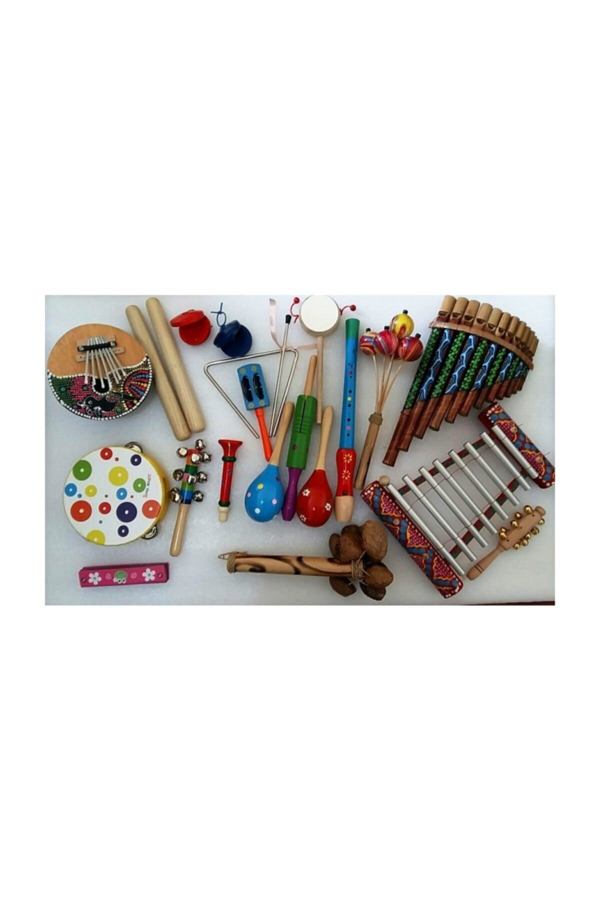 Vipfırsat Ahşap 20 Parça Müzik Aletleri Seti Kalimba, Marakas, Panflüt