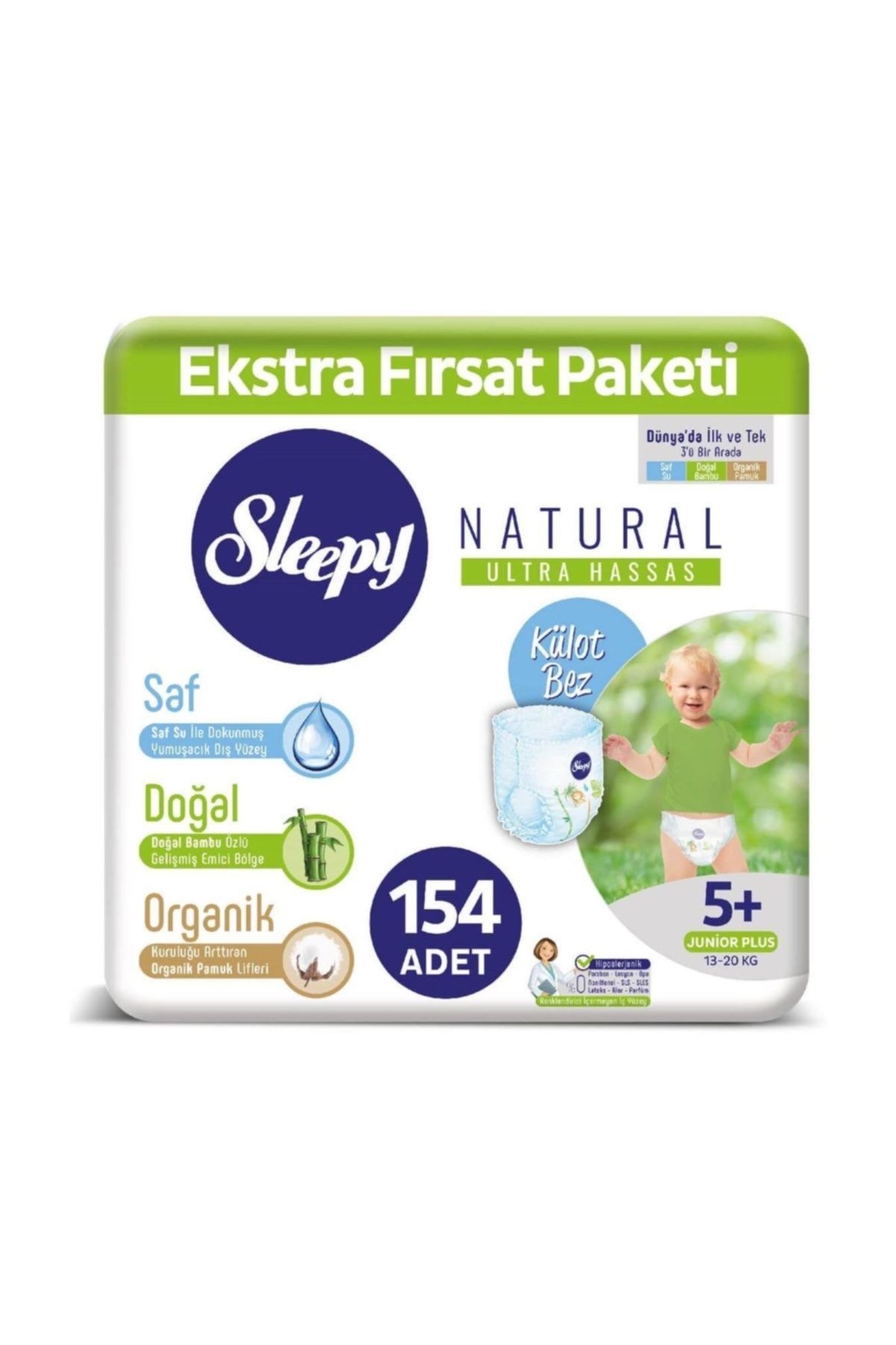 Sleepy Natural Külot Bez 5+ Numara Junior Plus Ekstra Fırsat Paketi 154 Adet