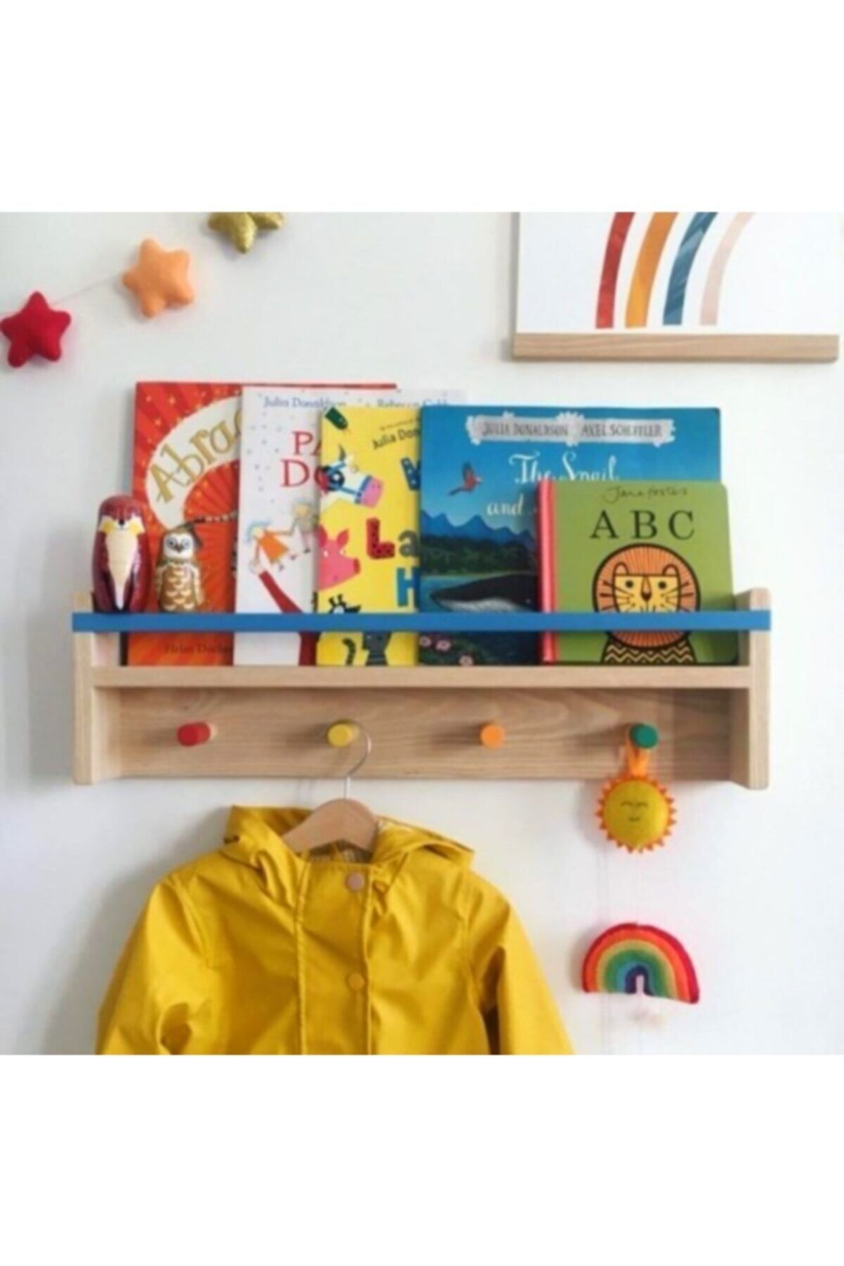 Mofy Baby Ahşap Çocuk Odası Bebek Odası Montessori Raf, Kitaplık, Askılık