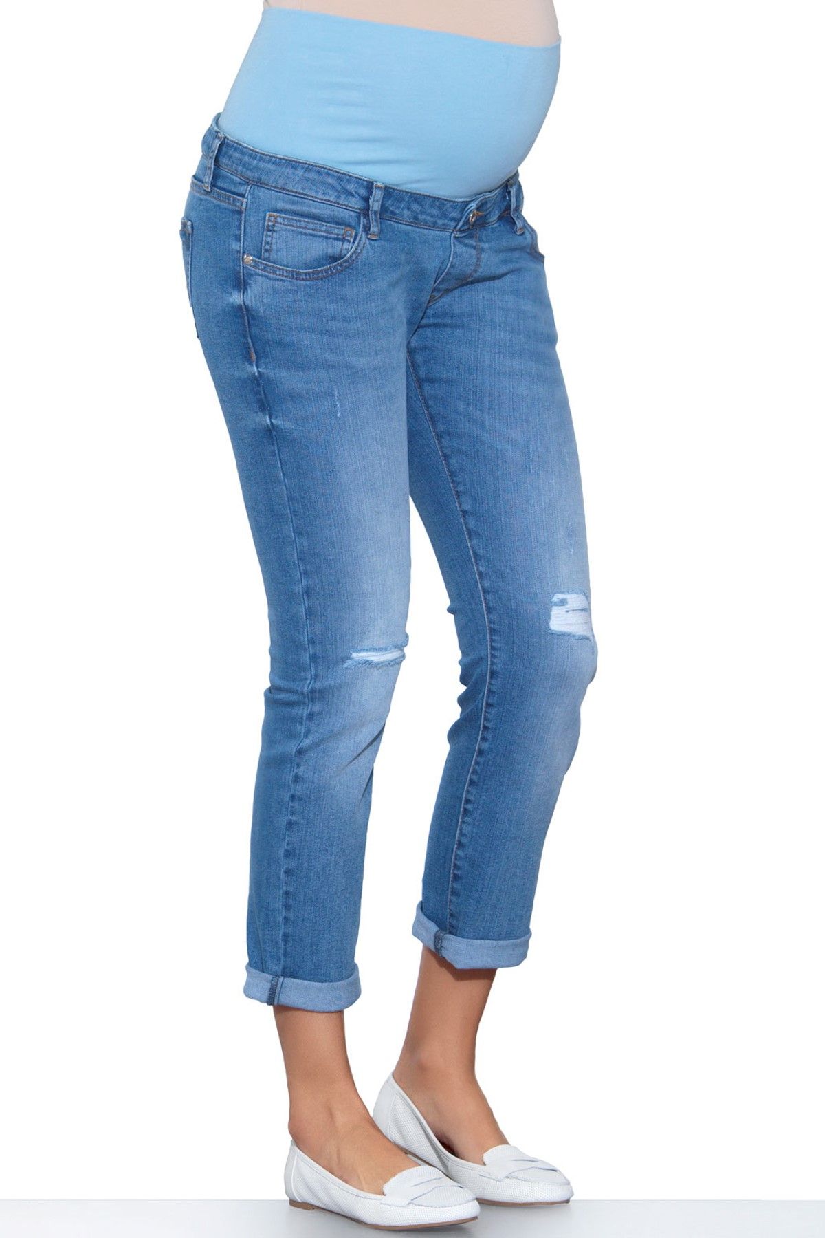 Ebru Maternity Ebru Yırtık Hamile Jean Pantalon Mavi