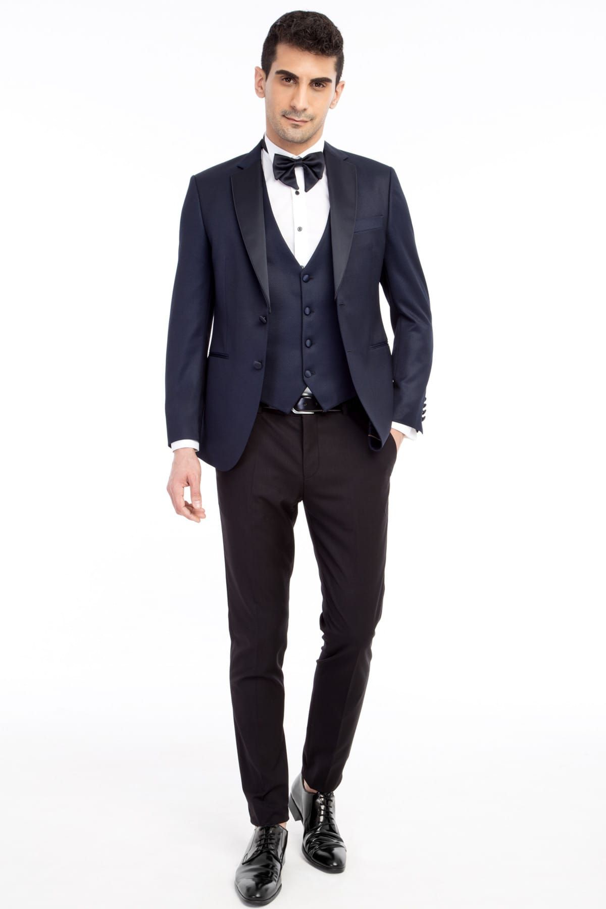 Kiğılı Mono Yaka Desenli Slim Fit Smokin / Damatlık