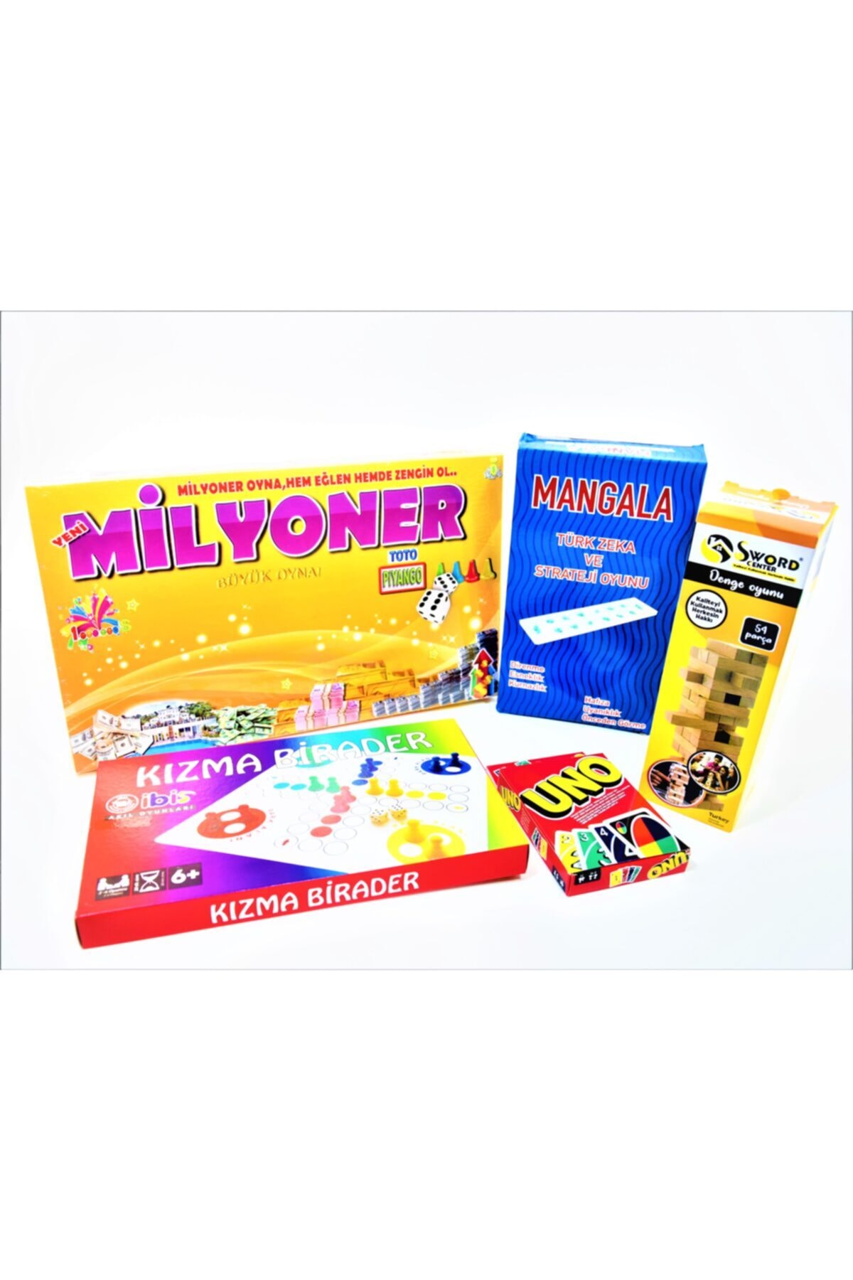 ibis oyuncak Mangala+denge Oyunu Jenga+milyoner+uno+kızma Birader 5'li Oyun Seti