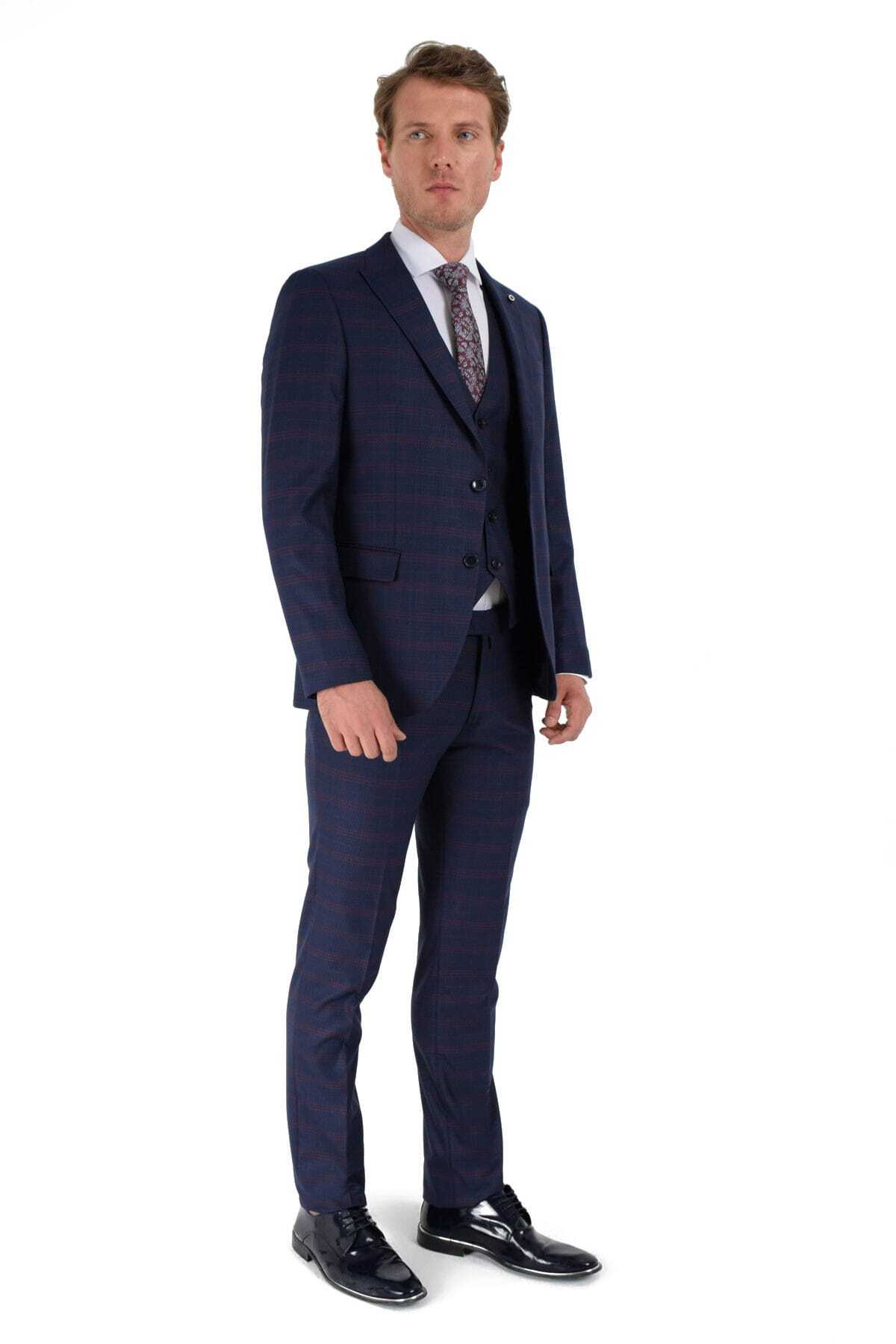 Morven Martinez Slim Fit Yelekli Takım elbise Lacivert - 2872316
