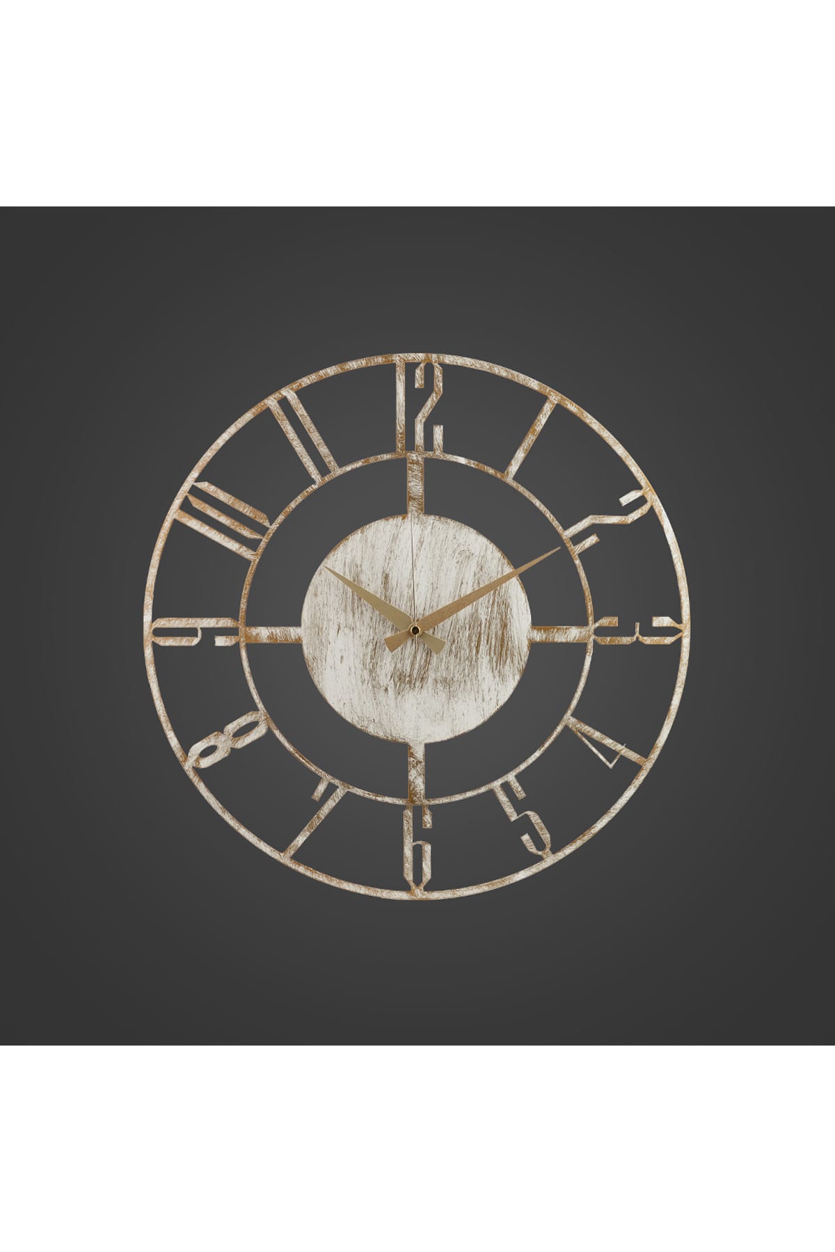 Muyika Design Muyika Dilek Metal Beyaz Eskitme Duvar Saati 50X50Cm