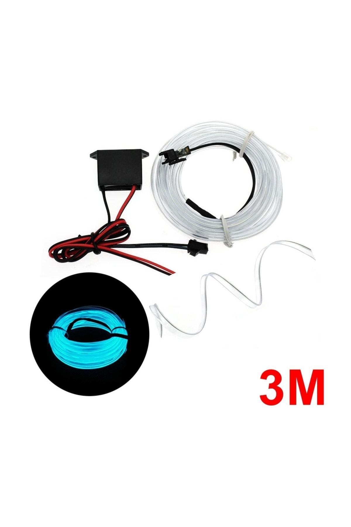 Genel Buz Mavisi Fitilli İp Neon Led Torpido Şeridi 3 Metre