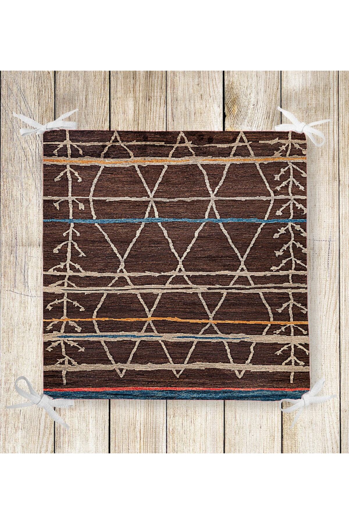 Else Halı Else Etnik Osmanlı Kilim Desen Süngerli Kare Sandalye Minderi 22