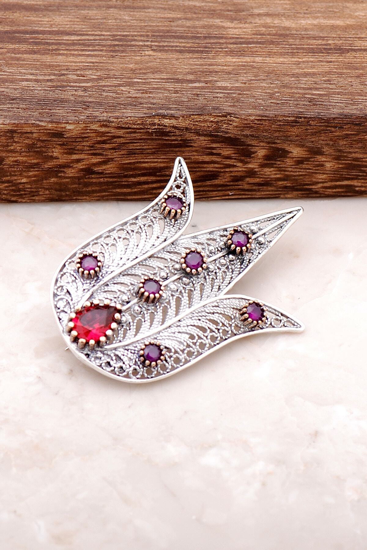 Sümer Telkari Lale Tasarımlı Telkari İşlemeli Gümüş Broş 318