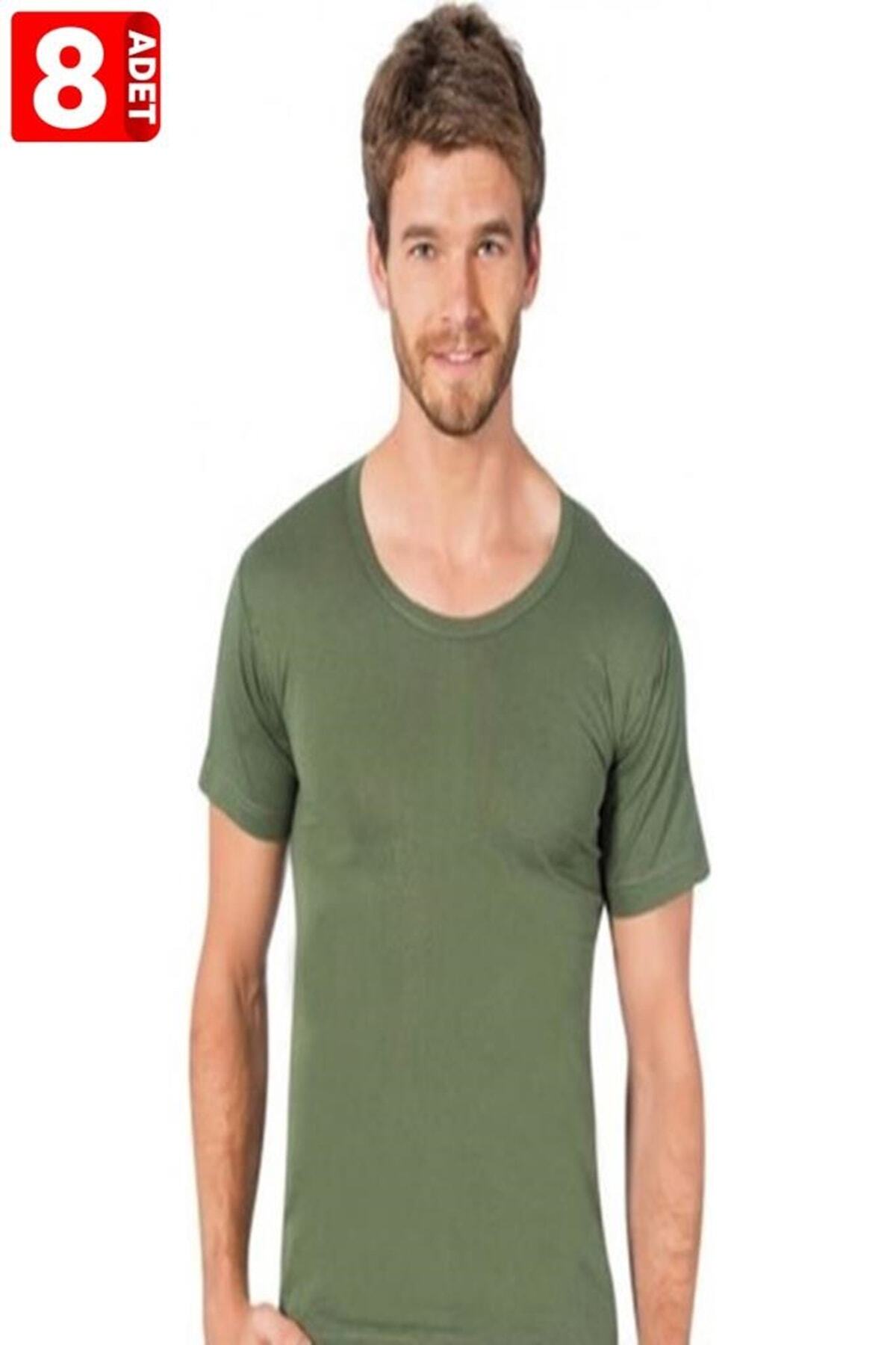 Seher Yıldız Erkek 8'Li Paket %100 Pamuk Açık Yaka Erkek Fanila Haki