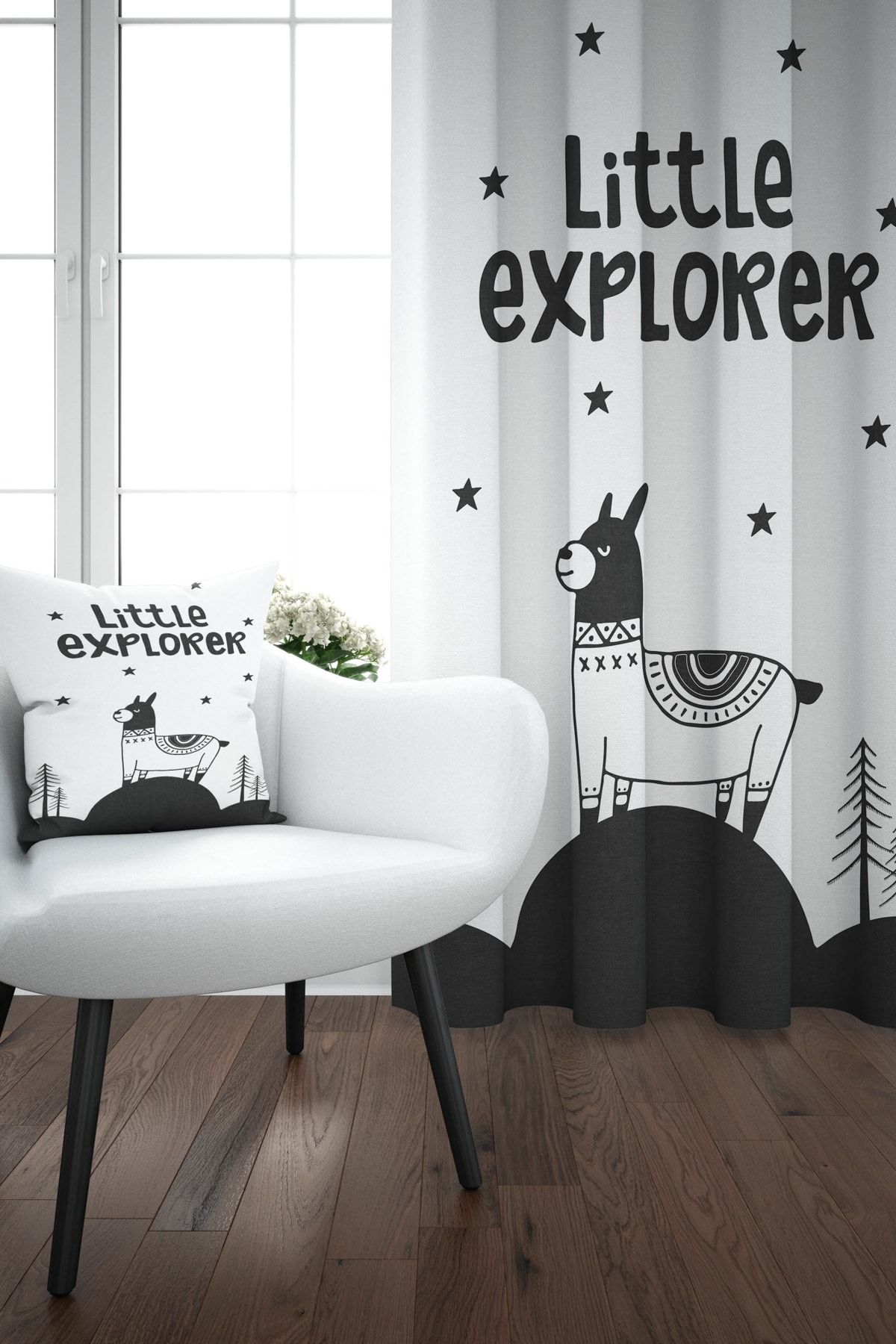 Else 140x270 Kaşif Lama İskandinav Desenli Çocuk Perdesi