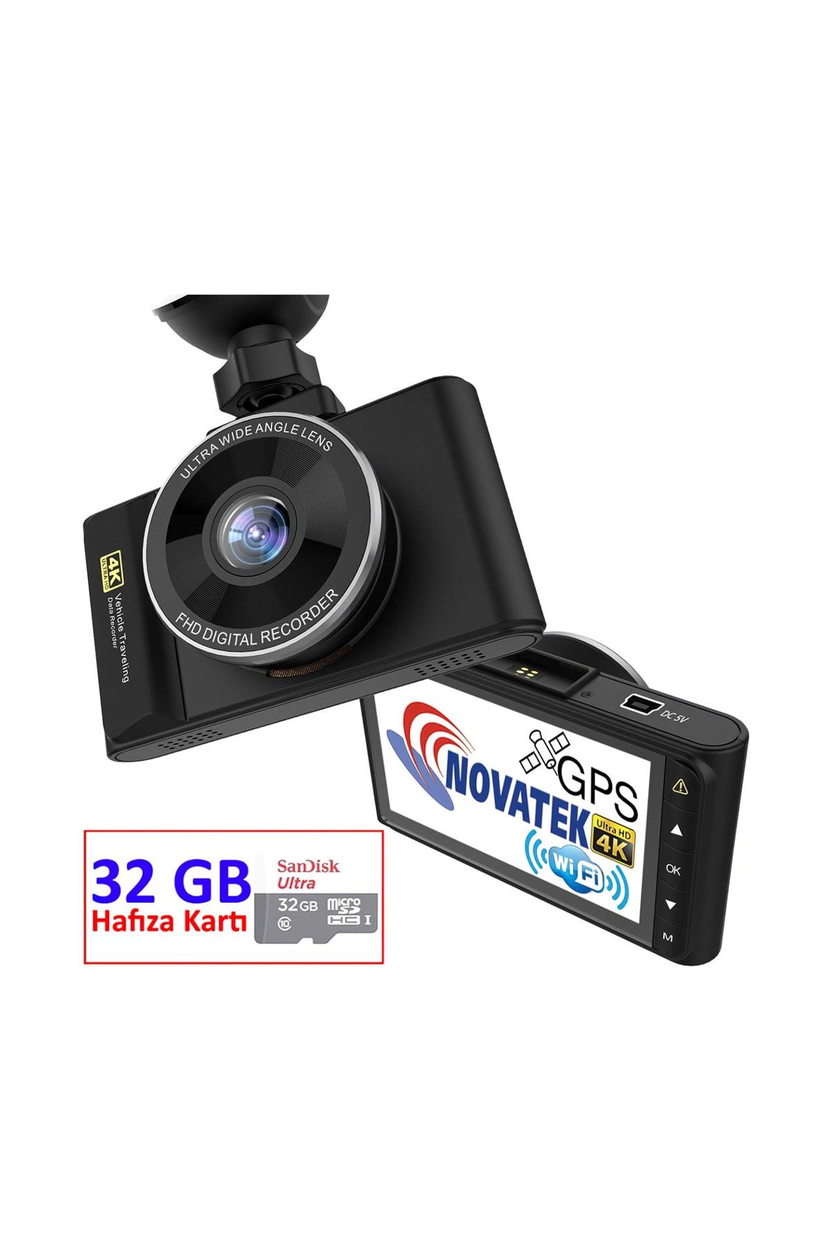 Novatek 4K-NT603GW+32GB GPS WIFI 4K Ultra HD Akıllı Araç Kamerası