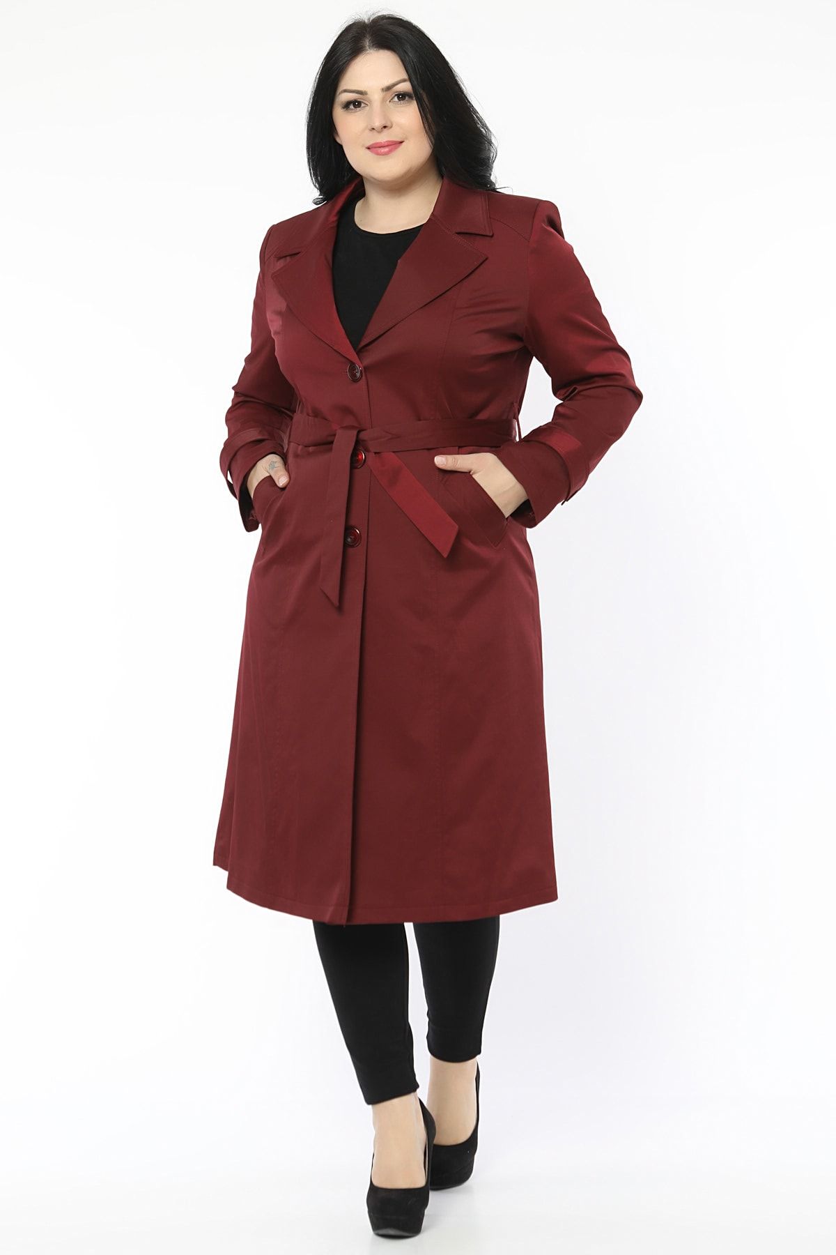 Butik Vedat Kadın Bordo Trençkot 17336