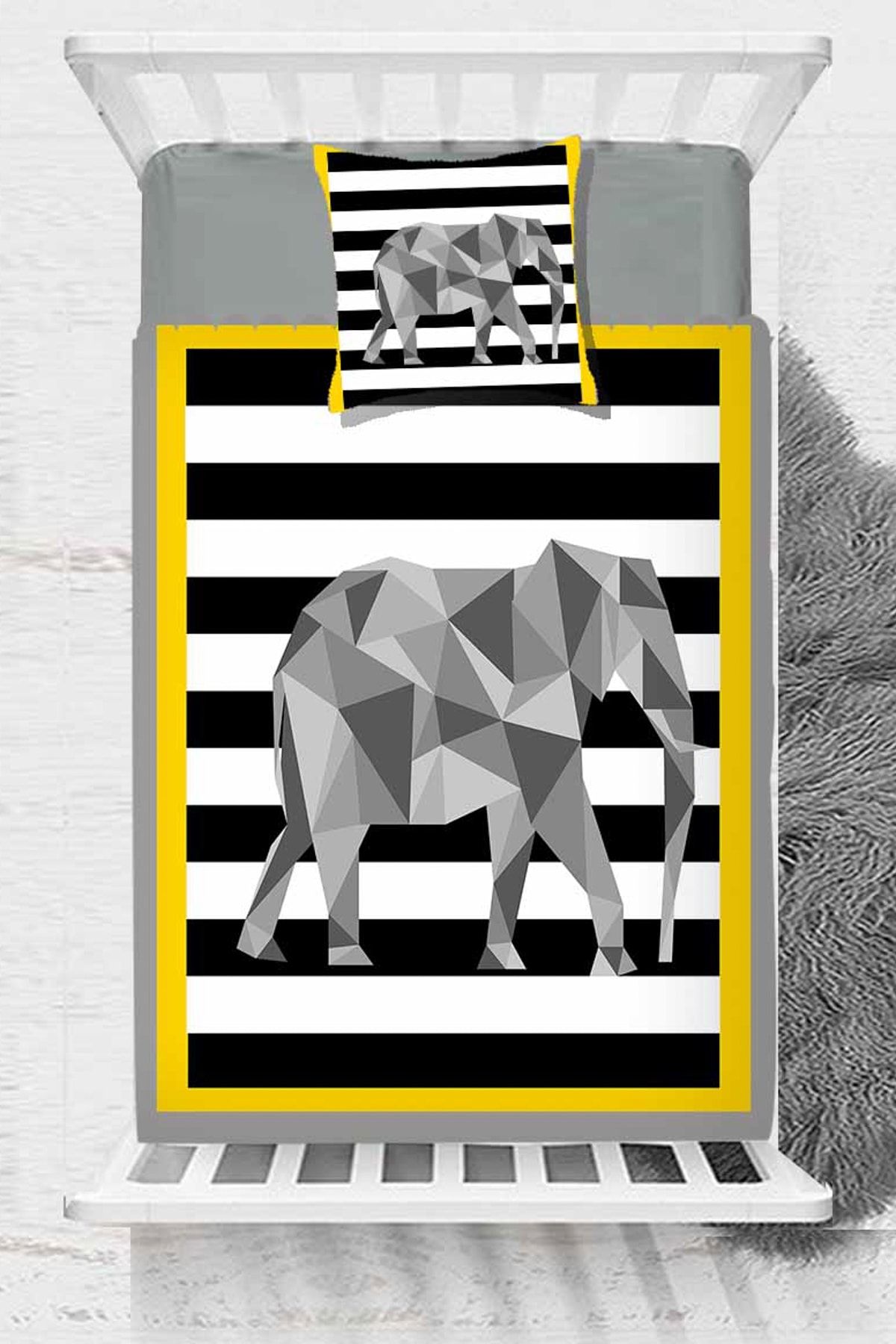 else sari siyah beyaz cizgili gri filli cocuk bebek yatak ortusu 140x220cm fiyati yorumlari trendyol