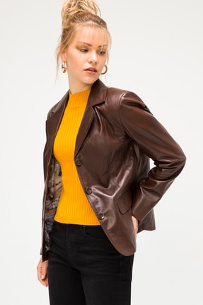 Regina Kahverengi Hakiki Deri Mont Kadın Image 2