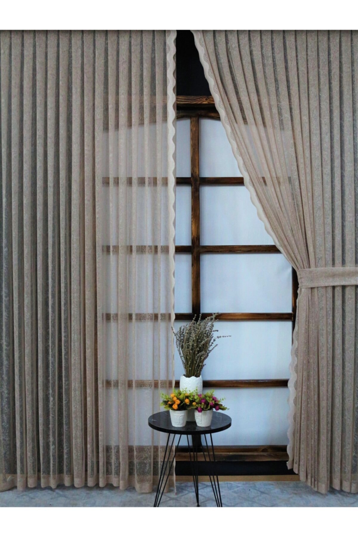 ESDEH Pileli Bağlamalı Tül Fon Perde - Takım (2 Adet)