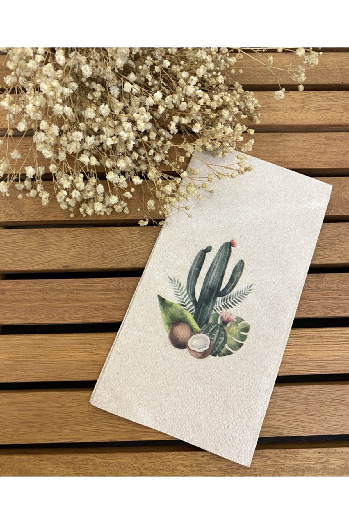 busrasdesign Kraft Peçete Üzerine Kaktüs Sunum Peçetesi 20li