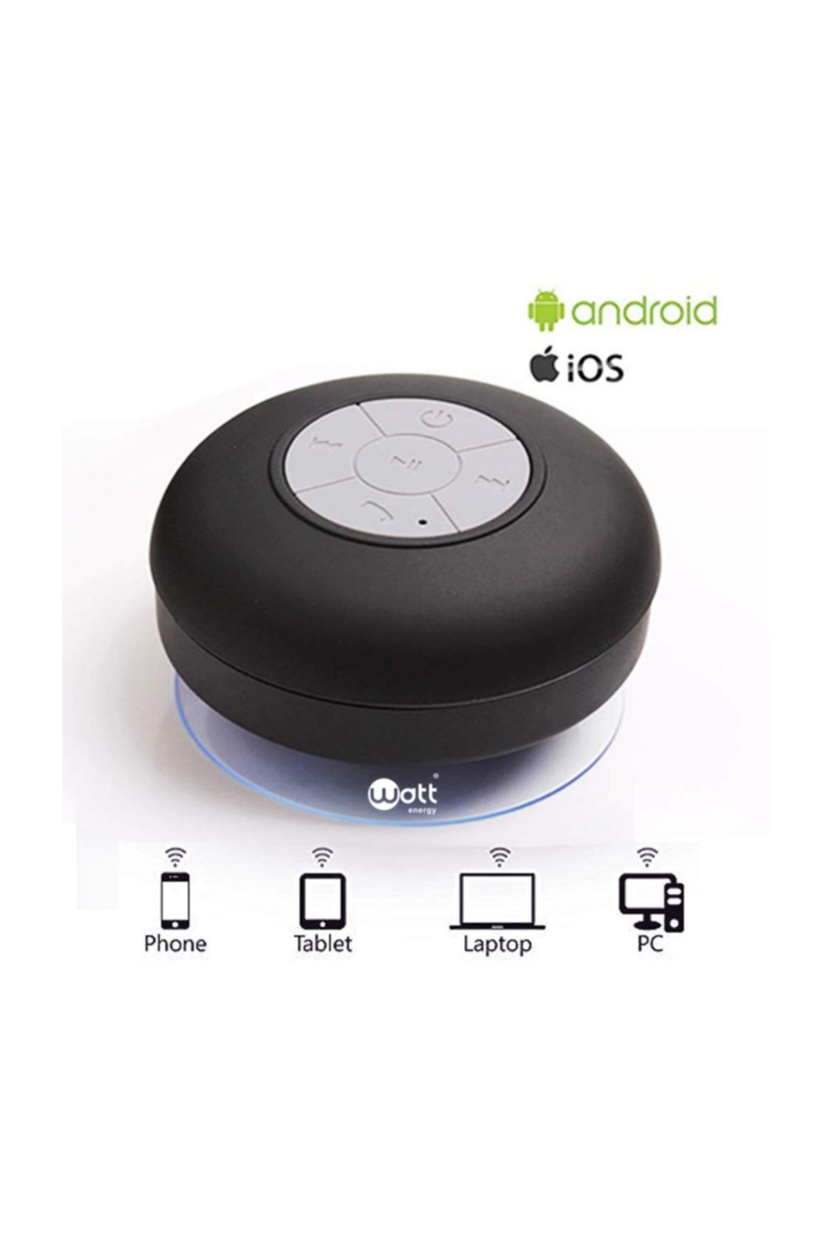 Watt Energy Suya Dayanıklı Kablosuz Bluetooth Vakumlu Duş Hoparlörü