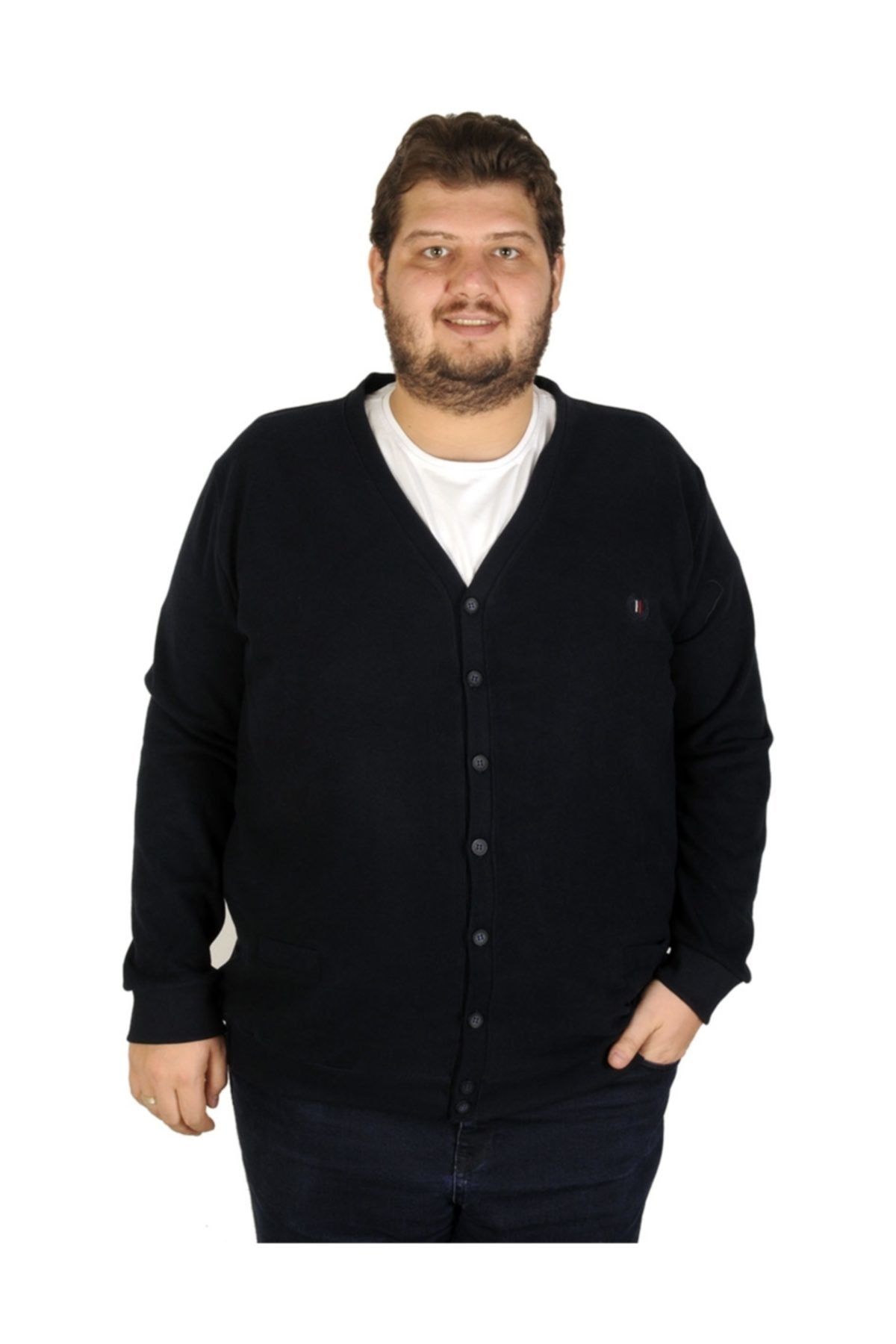 ModeXL Büyük Beden Erkek Hırka Selanik Düğmeli