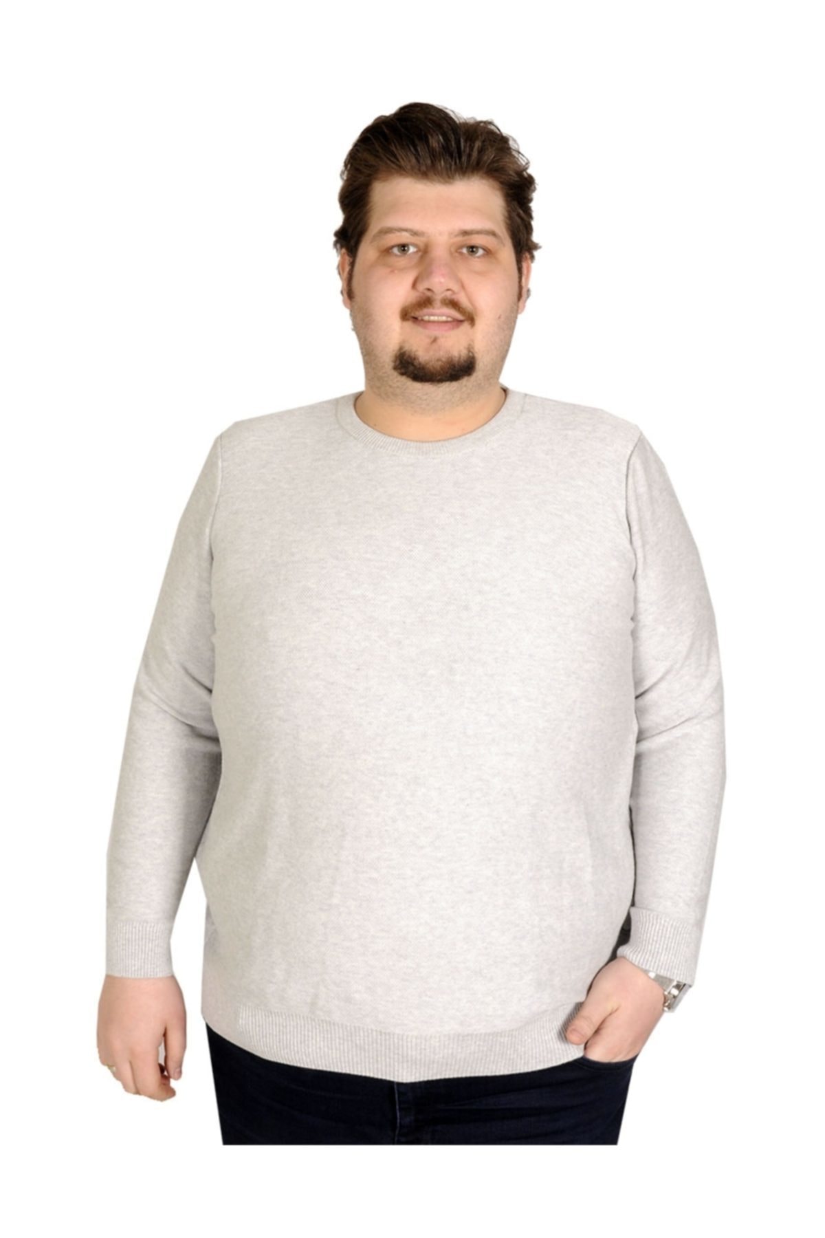 ModeXL Erkek Kazak Bisiklet Yaka Cotton Nopen Dutti 18258 Gri