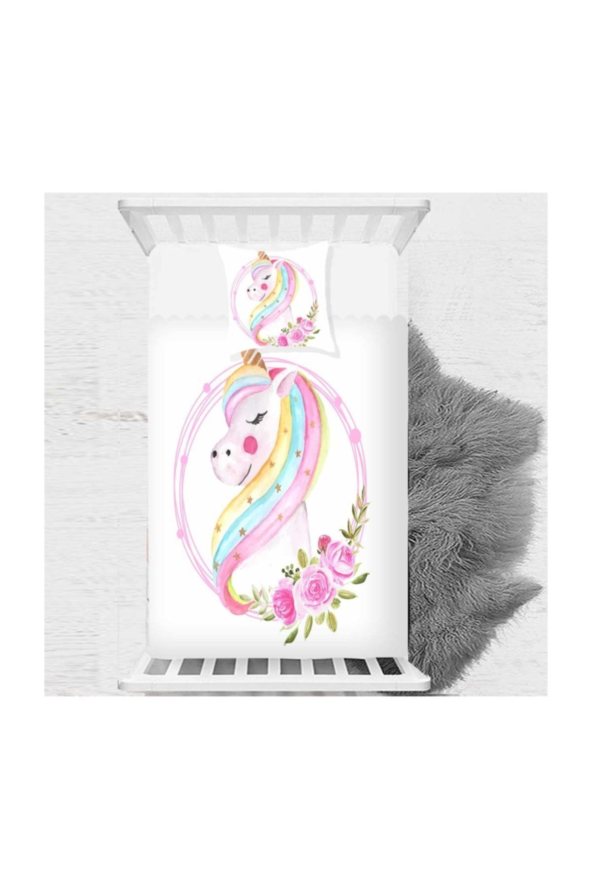 Else Unicorn Atlı Tek Kişilik Desenli Çocuk Yatak Örtüsü