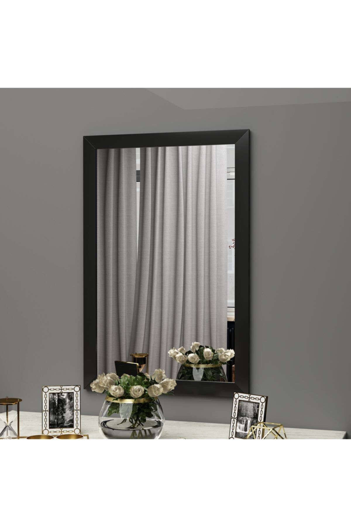 MONEayna Siyah Dekoratif Duvar Salon Ofis Boy Ayna S123 50x75 Cm
