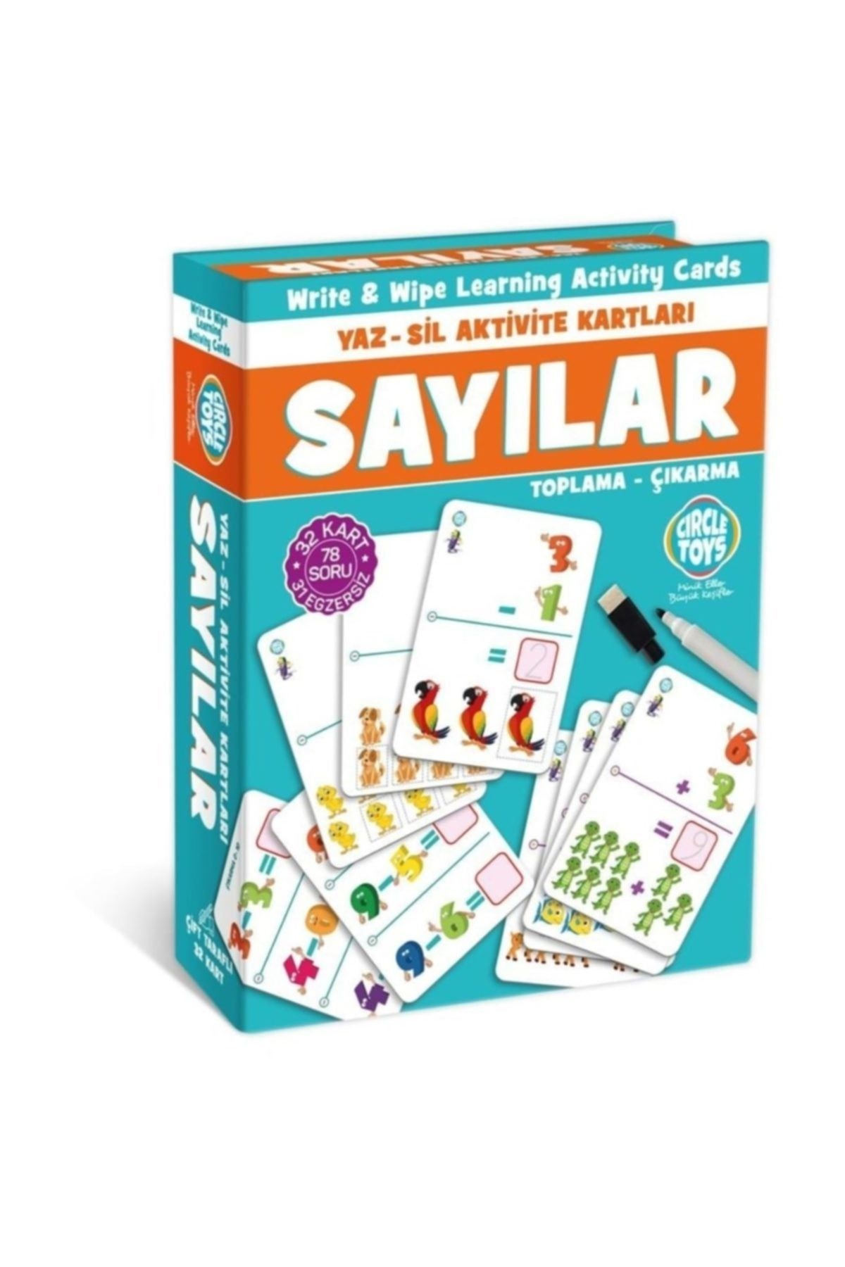 AteşTech Sayılar Yaz,sil Aktivite Kartları Çift Taraflı 32 Kart Eğitim Seti
